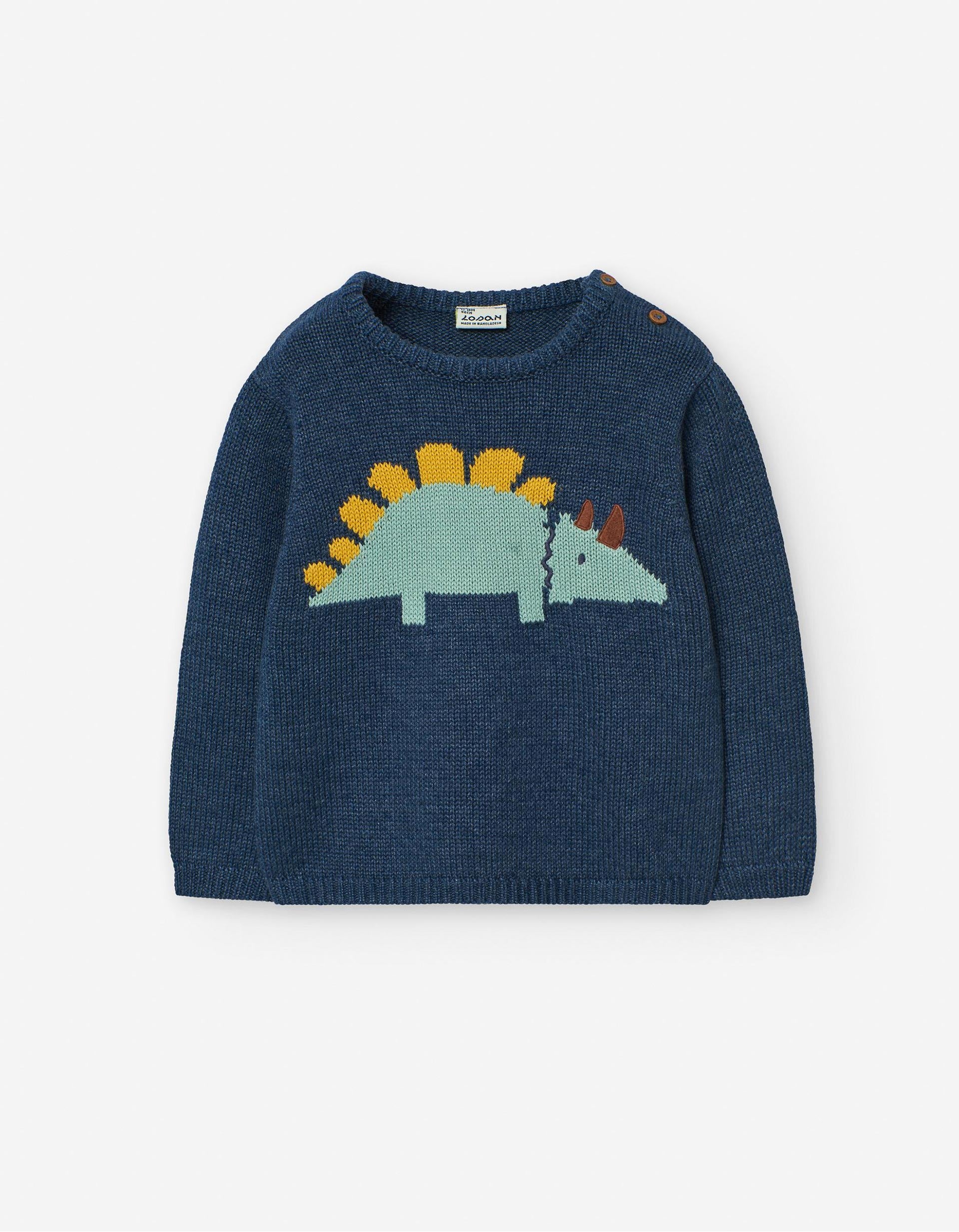 Pull en Maille avec Dinosaure pour Bébé Garçon, Bleu