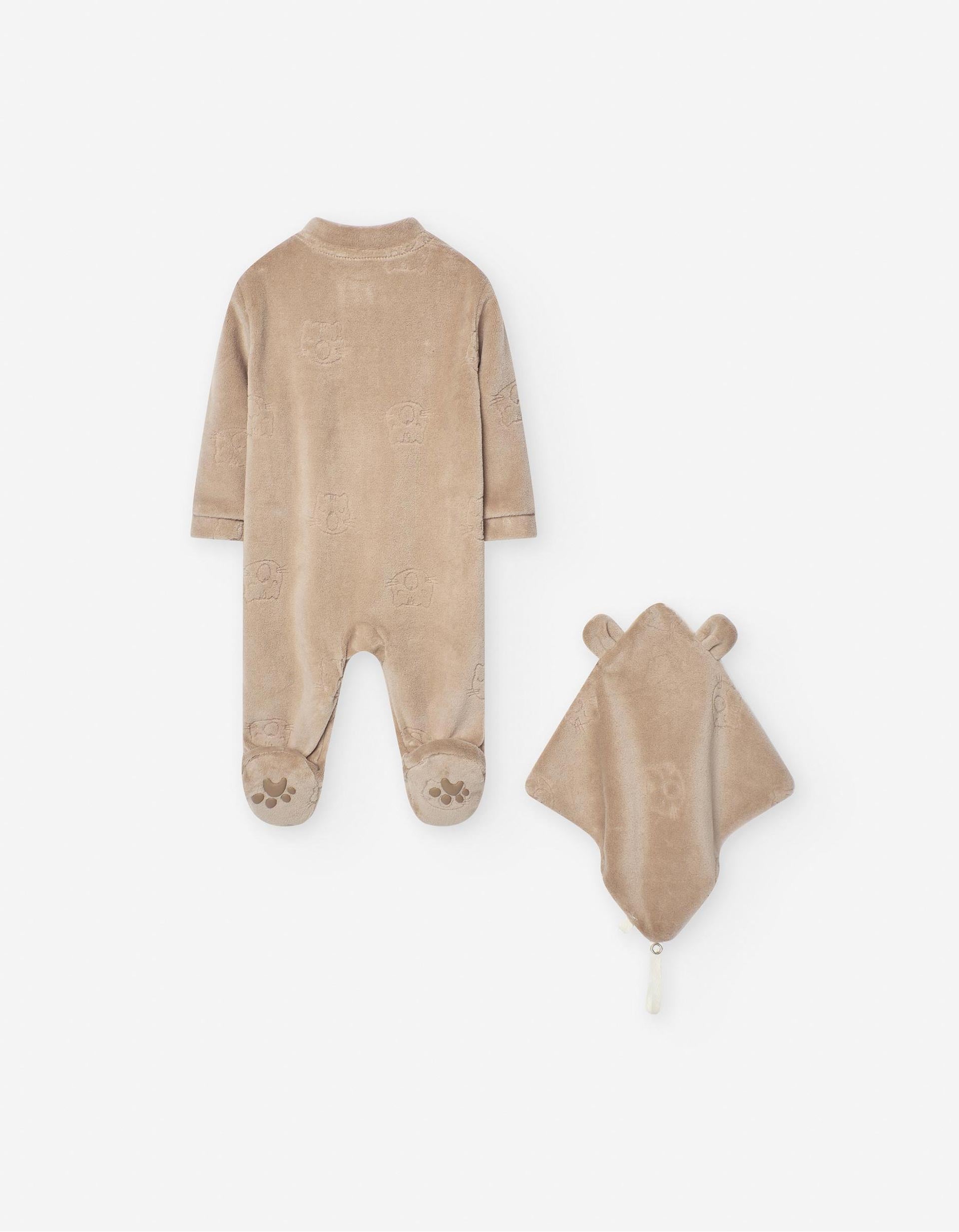 Conjunto Babygrow + Doudou para Recém-Nascida 'Gato', Bege