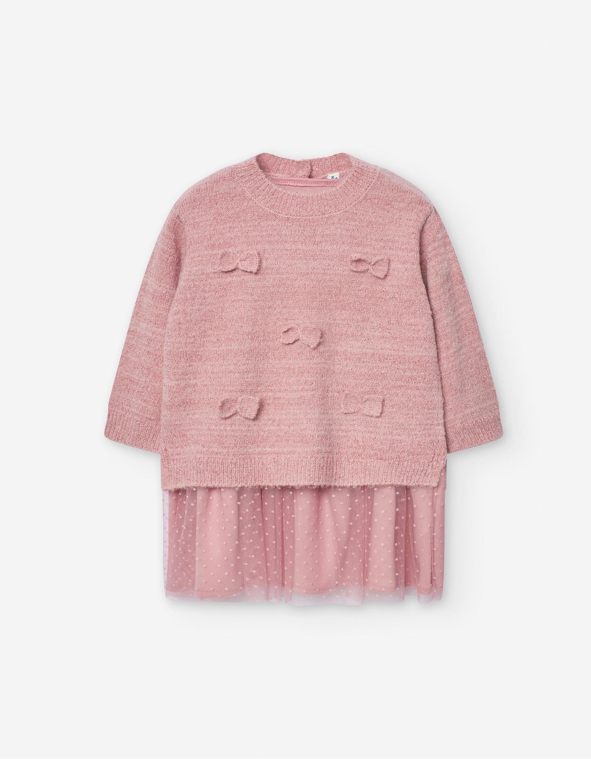 Robe Bimatière avec Noeuds Et Tulle pour Bébé Fille, Rose