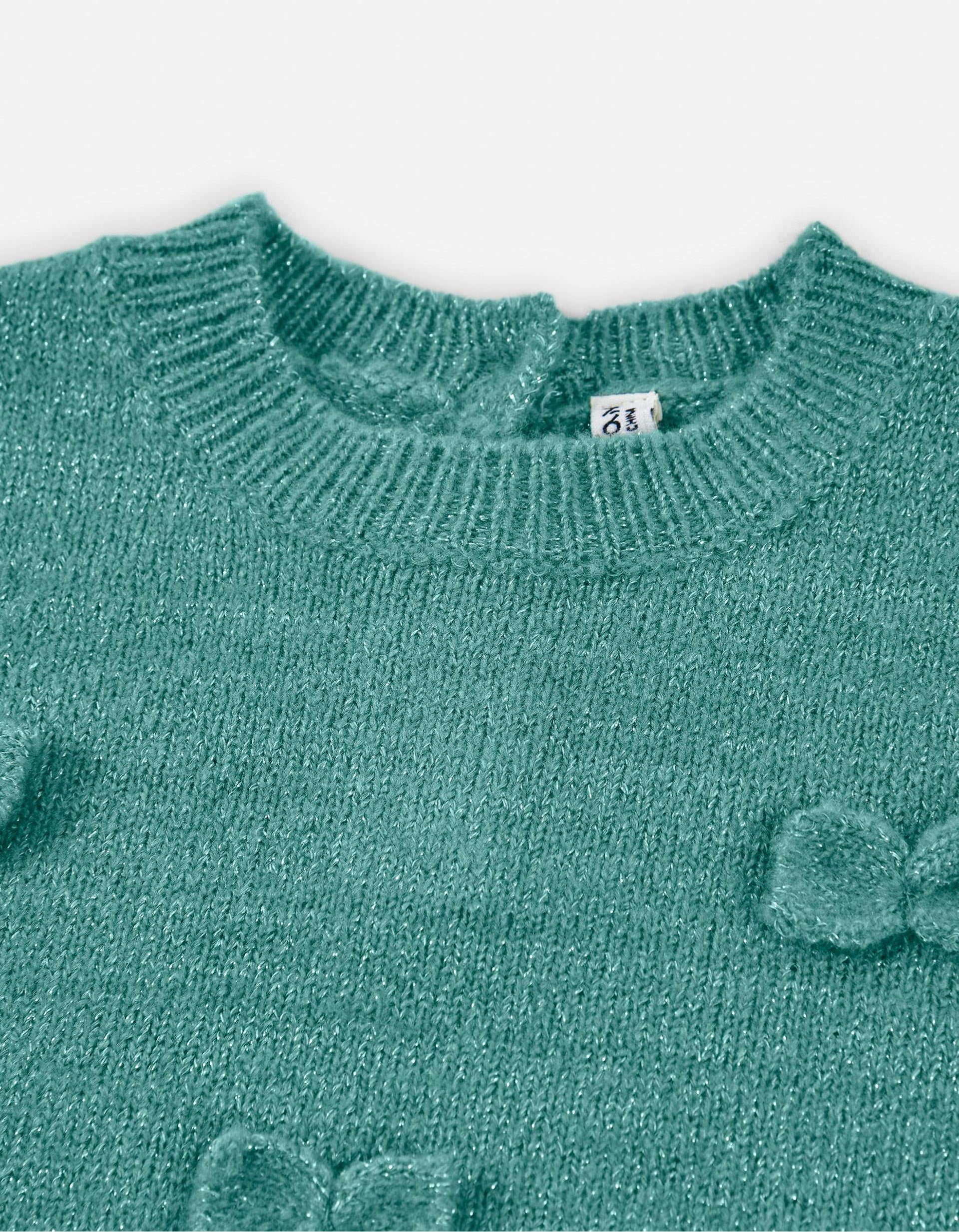 Knitted Jumper with Bows for Baby Girls, Green