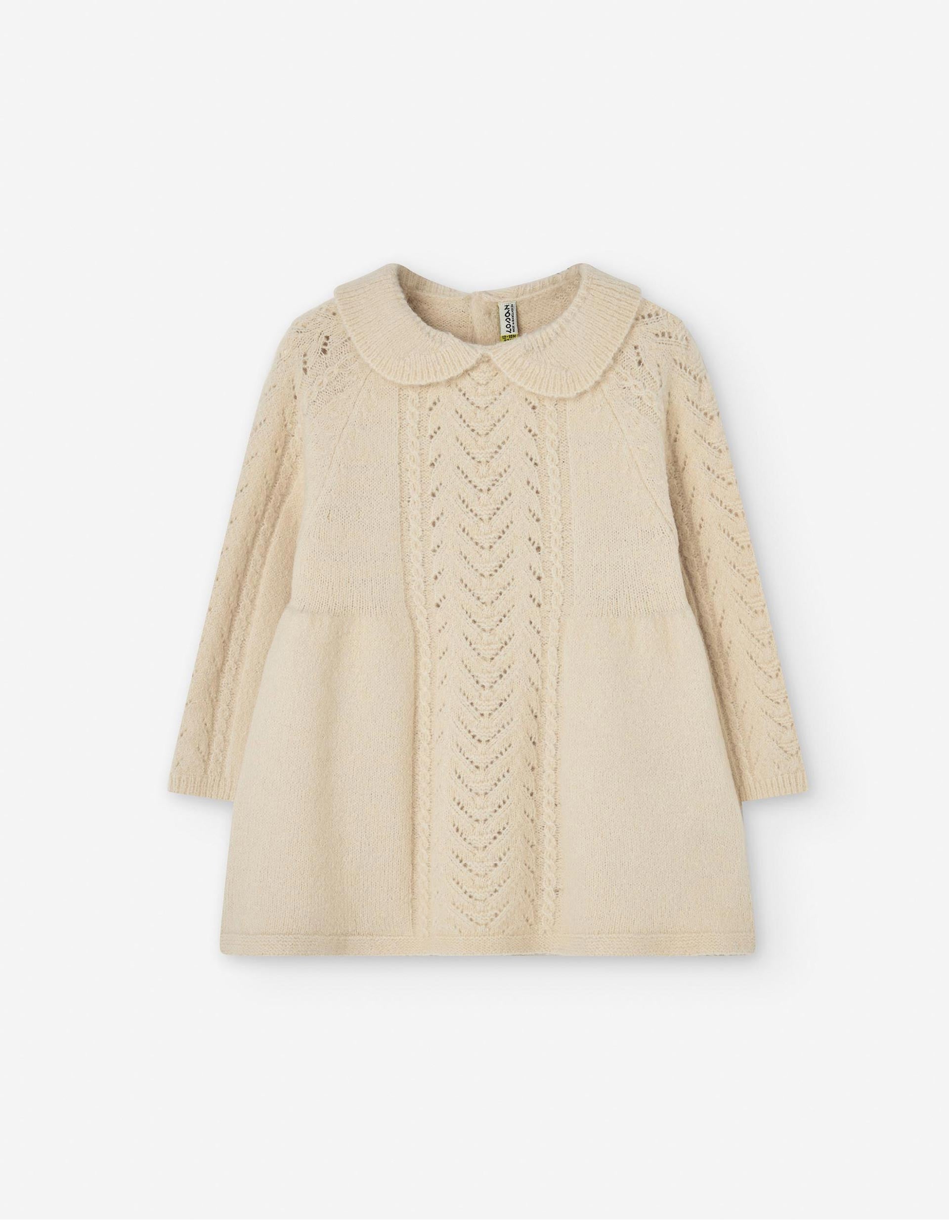 Robe en Maille avec Détails Tressés pour Bébé Fille, Beige