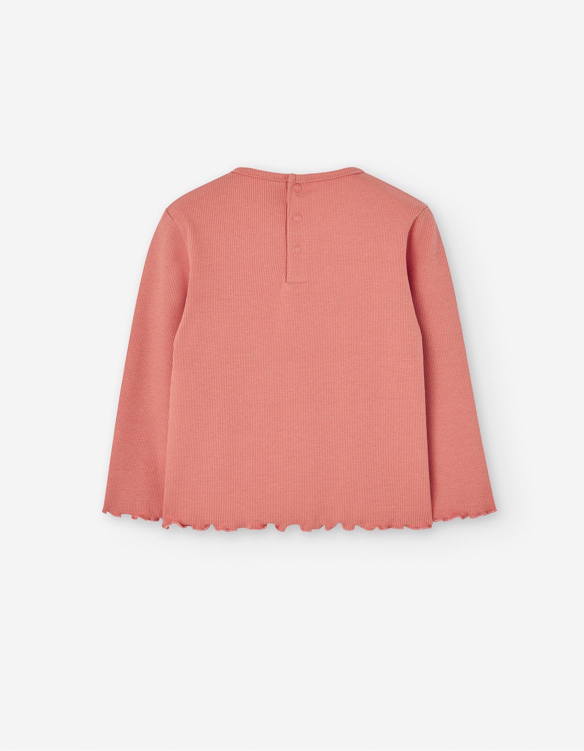 T-Shirt Côtelé avec Broderies pour Bébé Fille, Corail