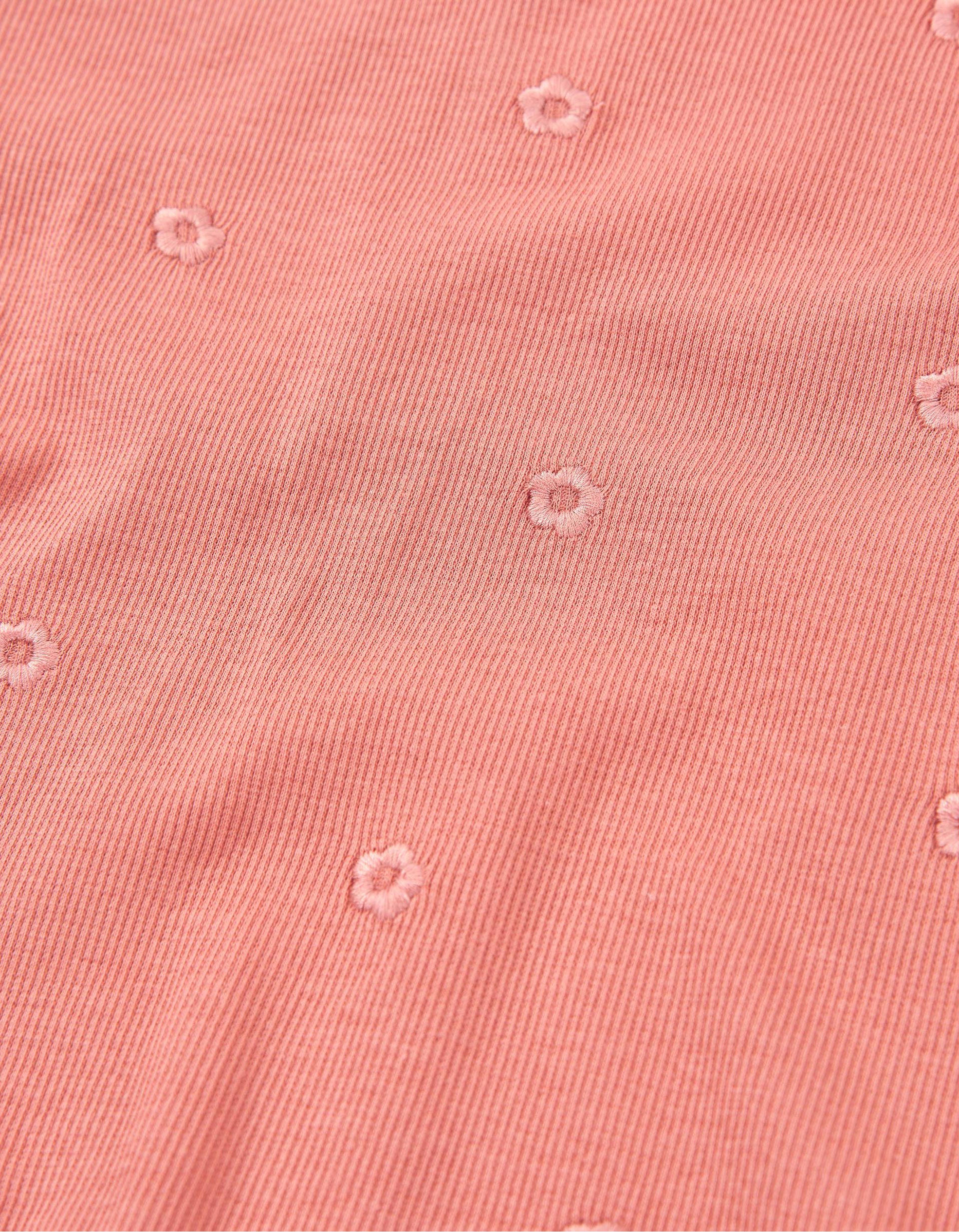 T-Shirt Côtelé avec Broderies pour Bébé Fille, Corail