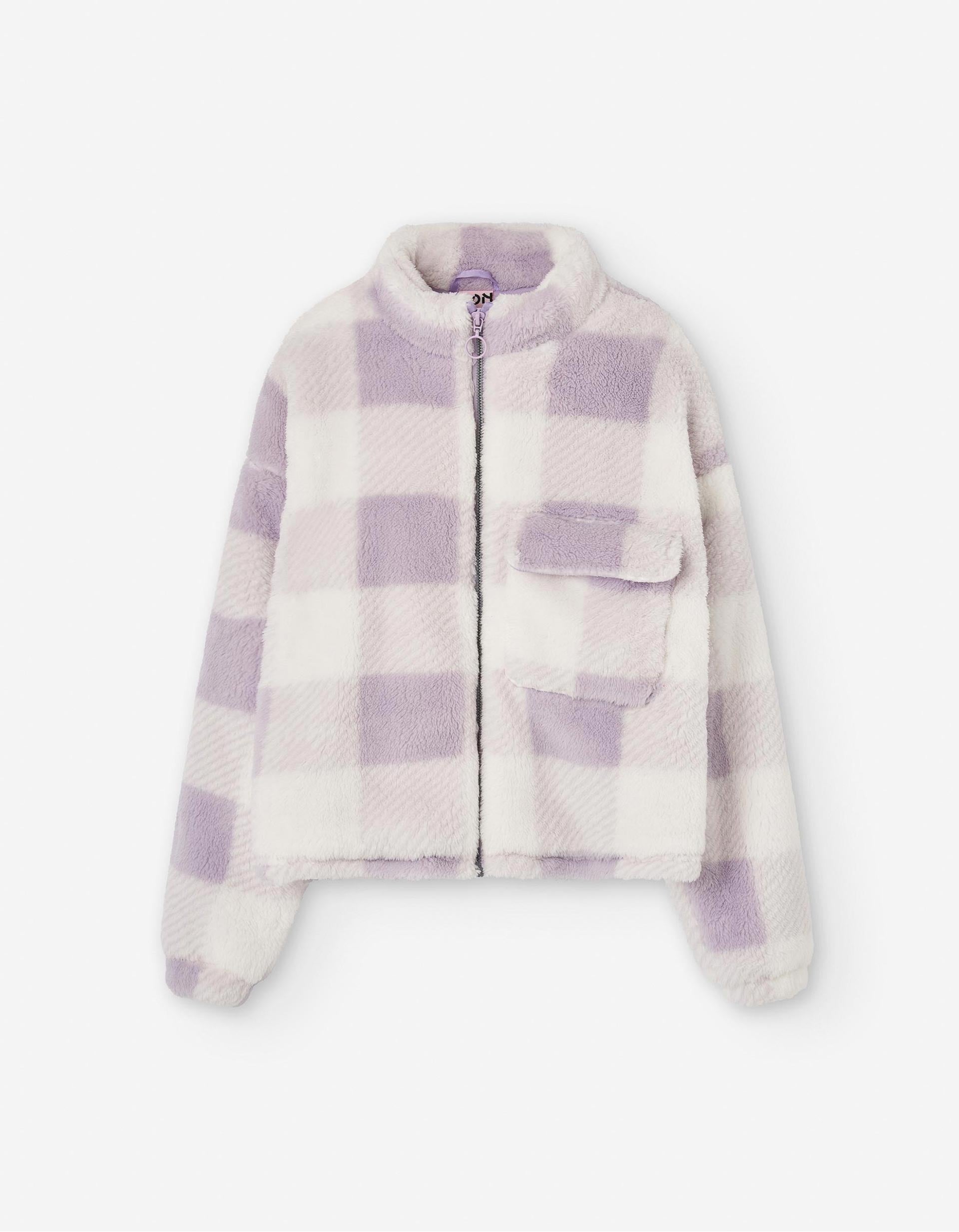 Casaco Felpudo para Menina, Branco/Roxo