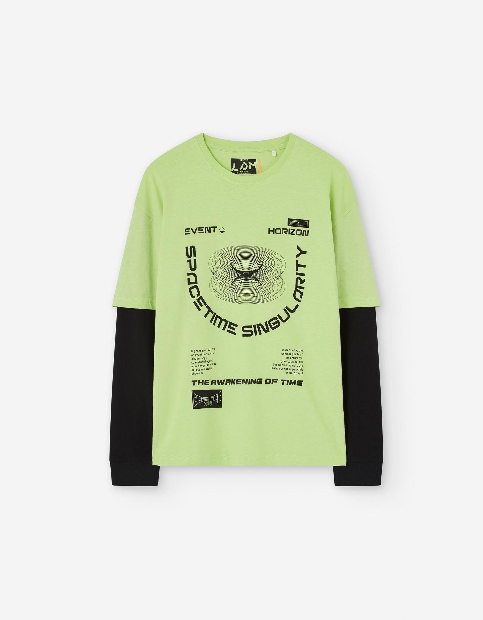 Camiseta de Manga Larga 2 en 1 para Niño, Negro/Verde