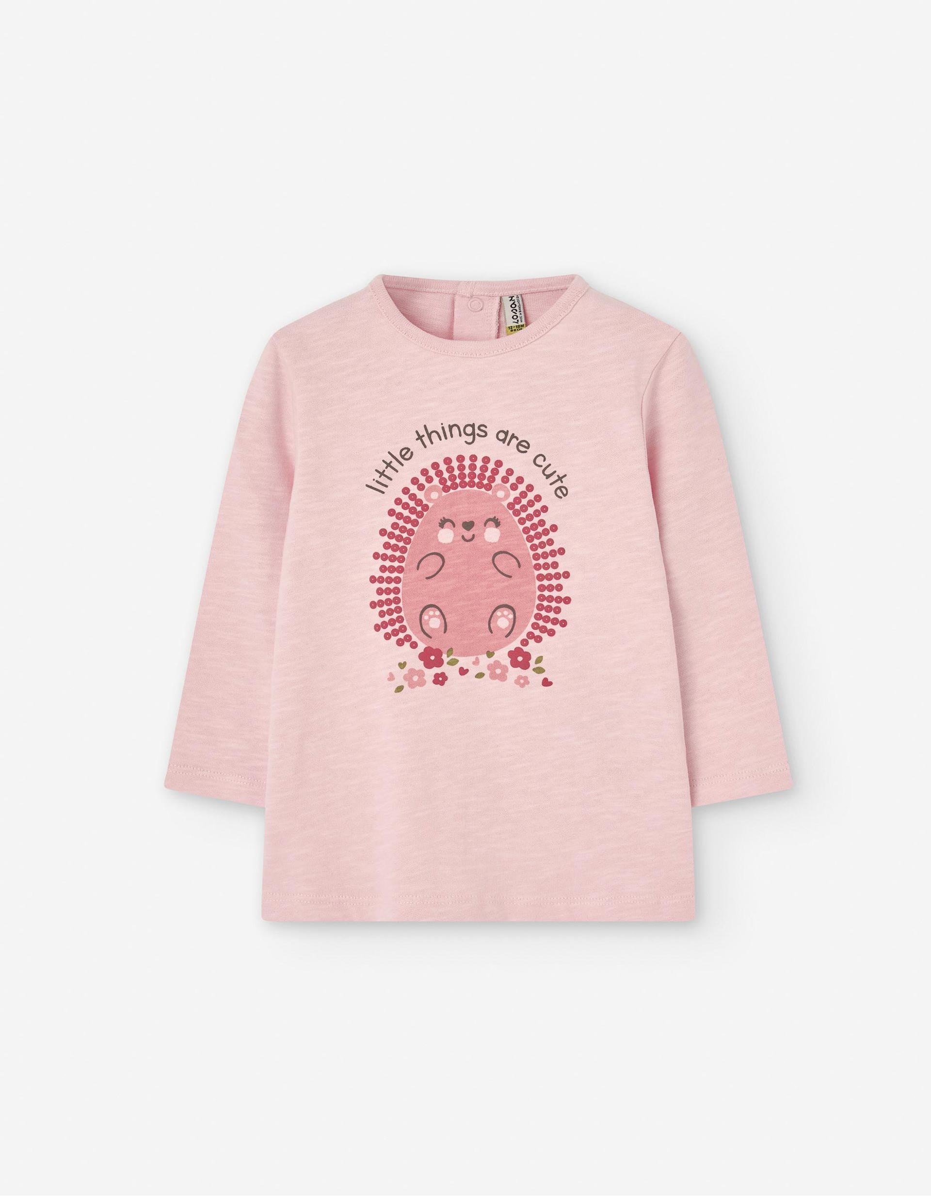 T-Shirt à Manches Longues pour Bébé Fille 'Hérisson', Rose