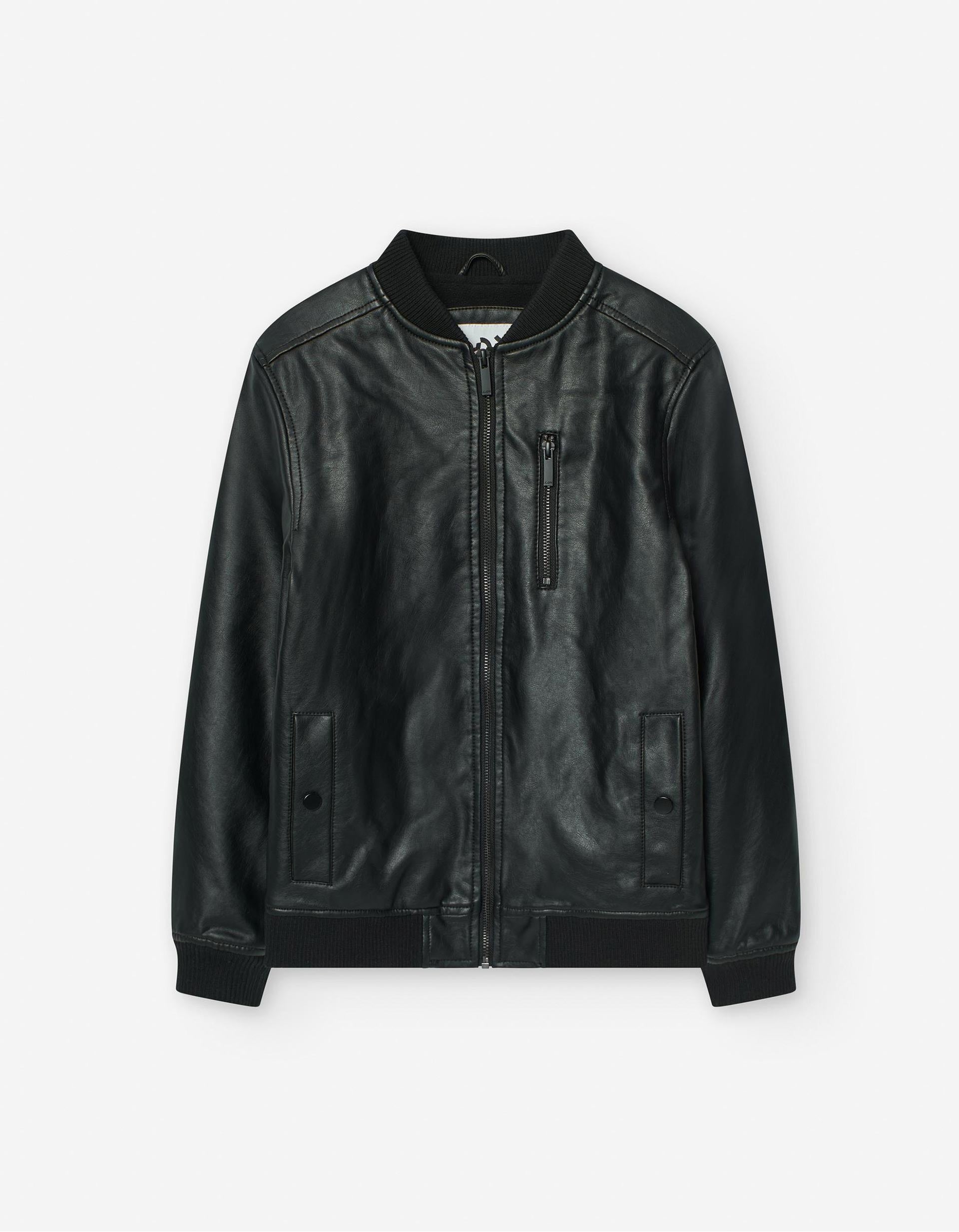 Blouson Bomber Imitation Cuir pour Garçon, Noir