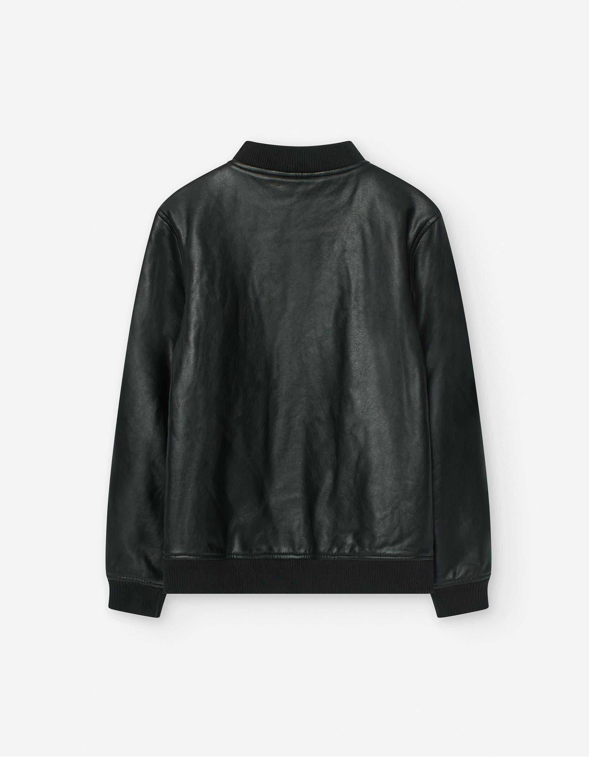 Blouson Bomber Imitation Cuir pour Garçon, Noir