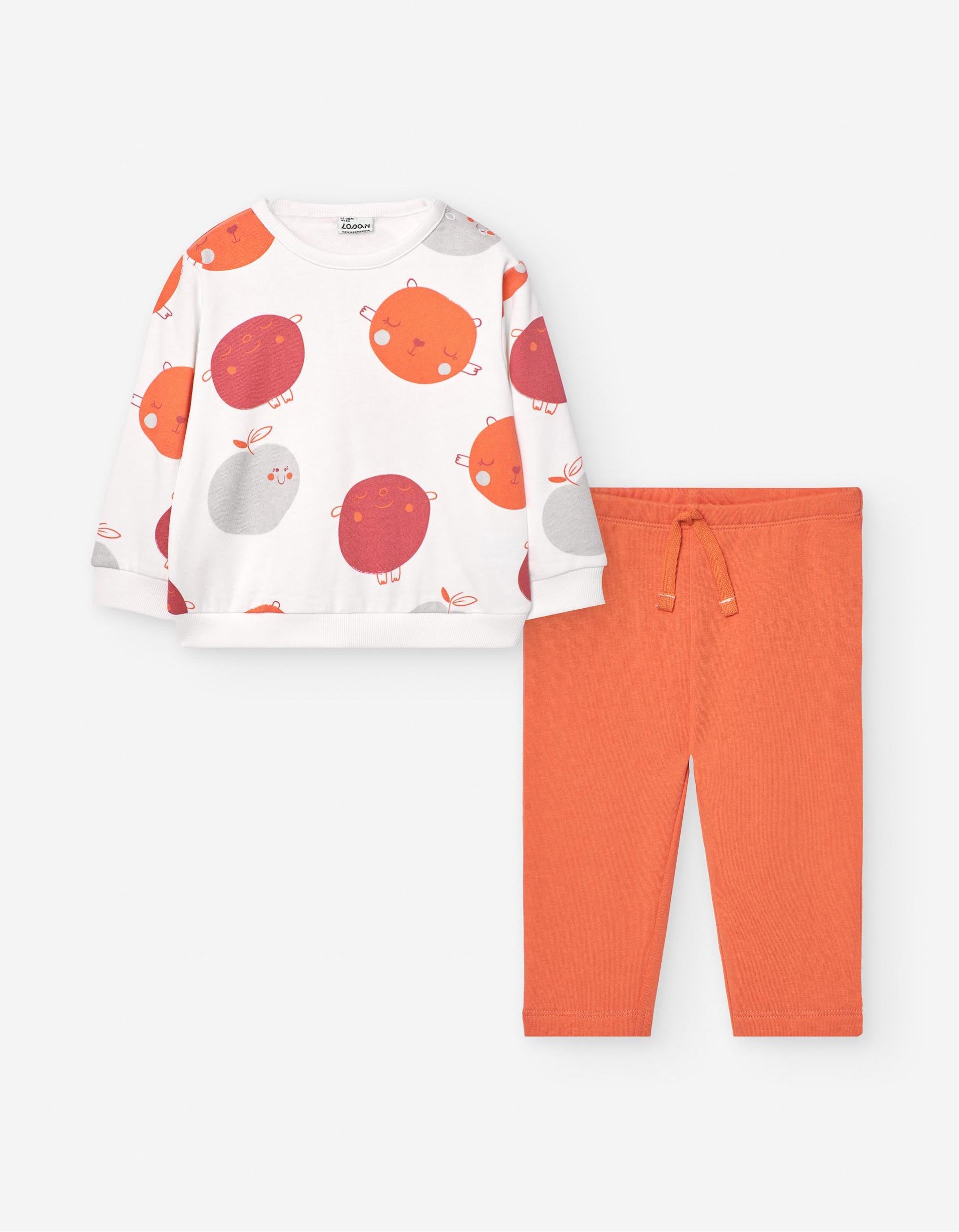 Conjunto para Bebé Menina 'Frutas', Branco/Laranja