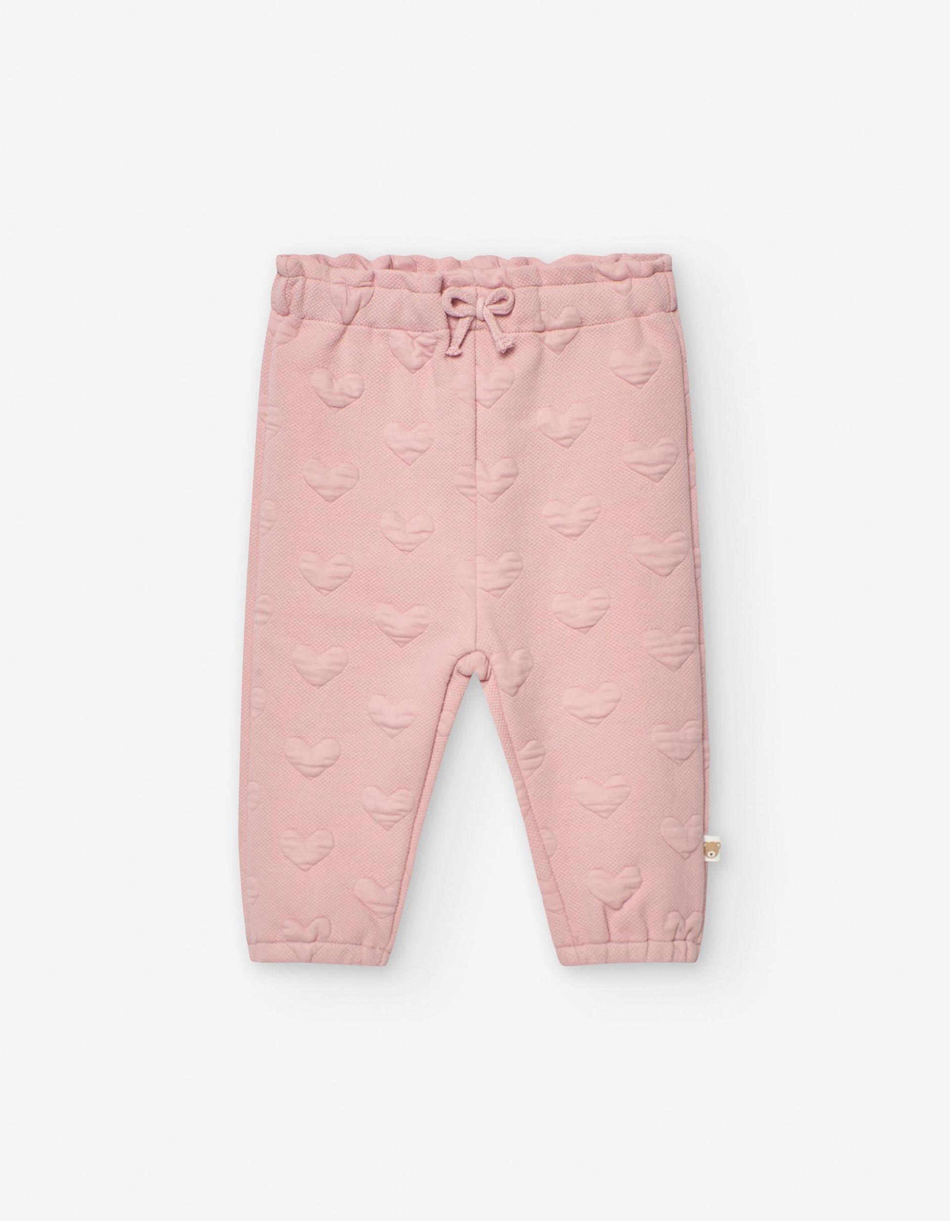 Calças Joggers com Motivo Corações para Bebé Menina, Rosa