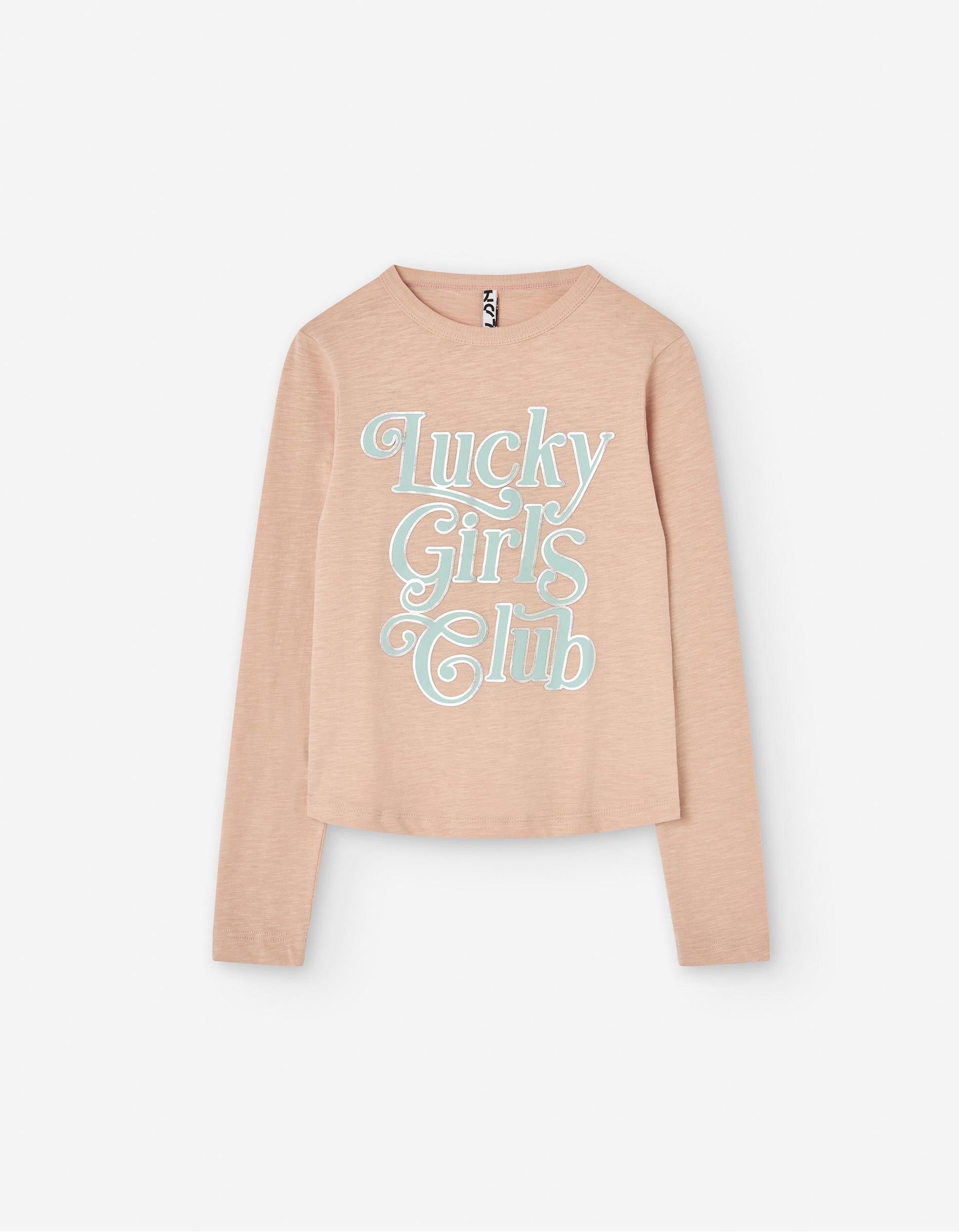 Camiseta de Manga Larga Estampada para Niña 'Lucky Girls', SALMÓN