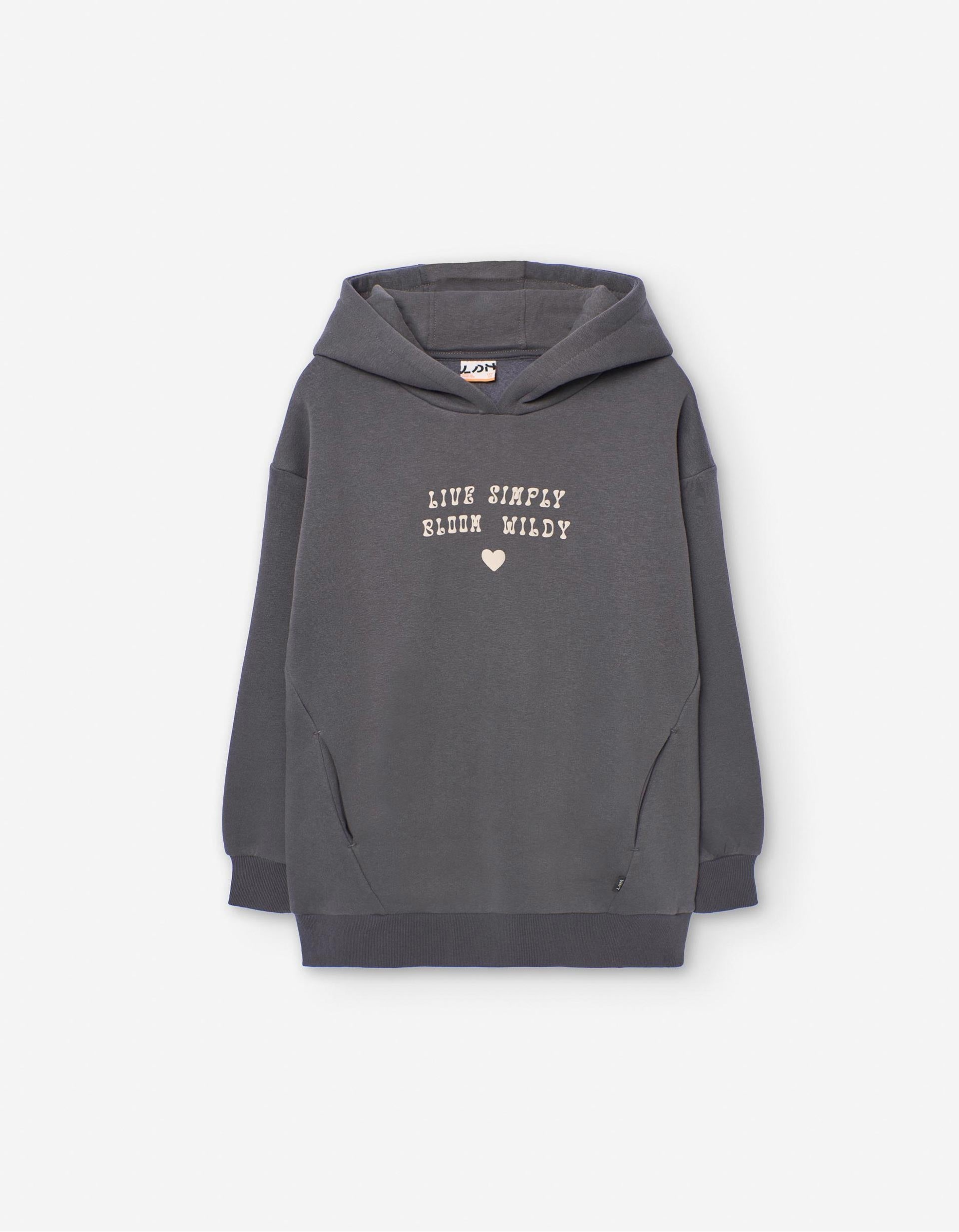 Sweat à Capuche Long pour Fille 'Live Simply', Gris Foncé