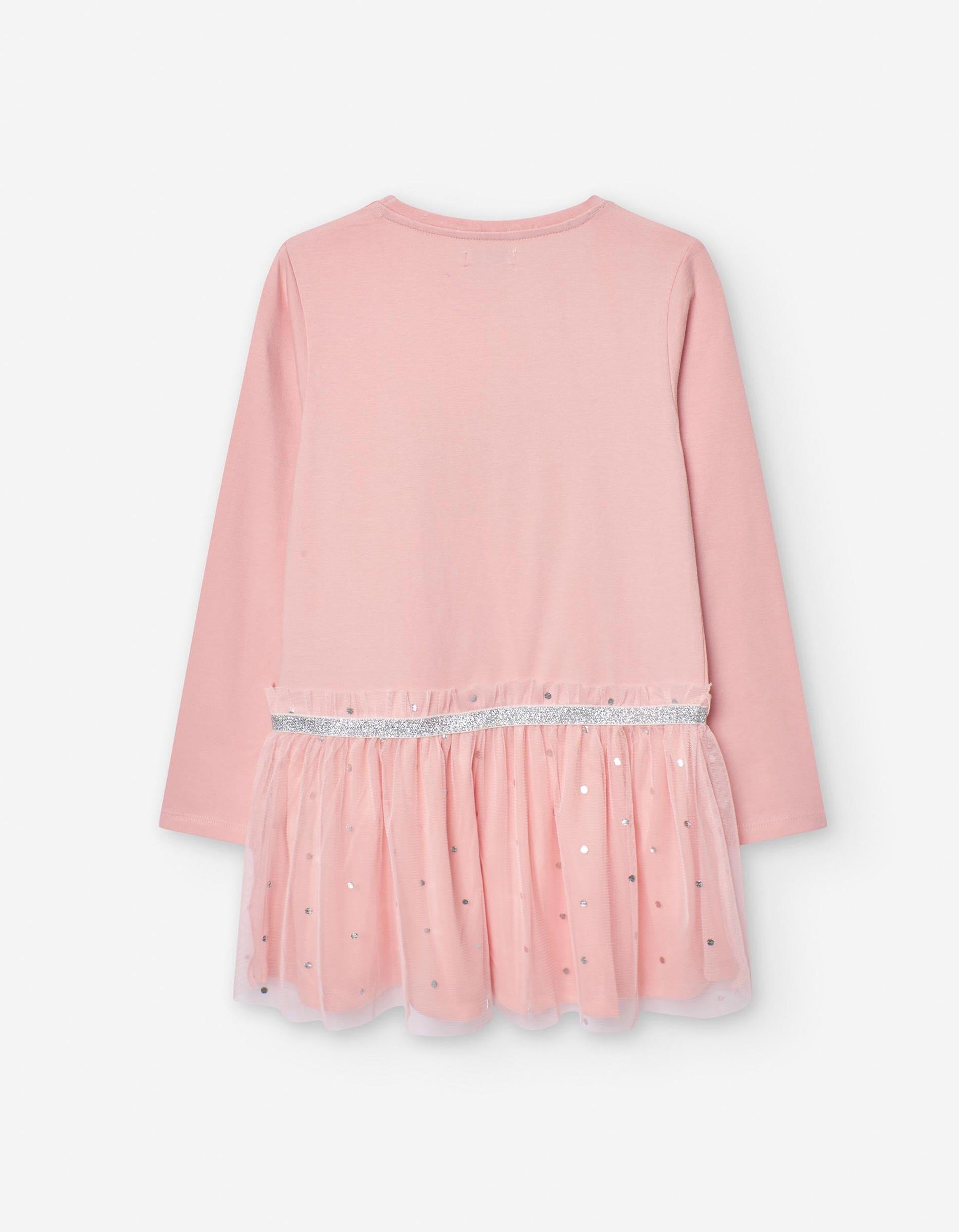 Dual-fabric Dress with Tulle for Girls, Pink