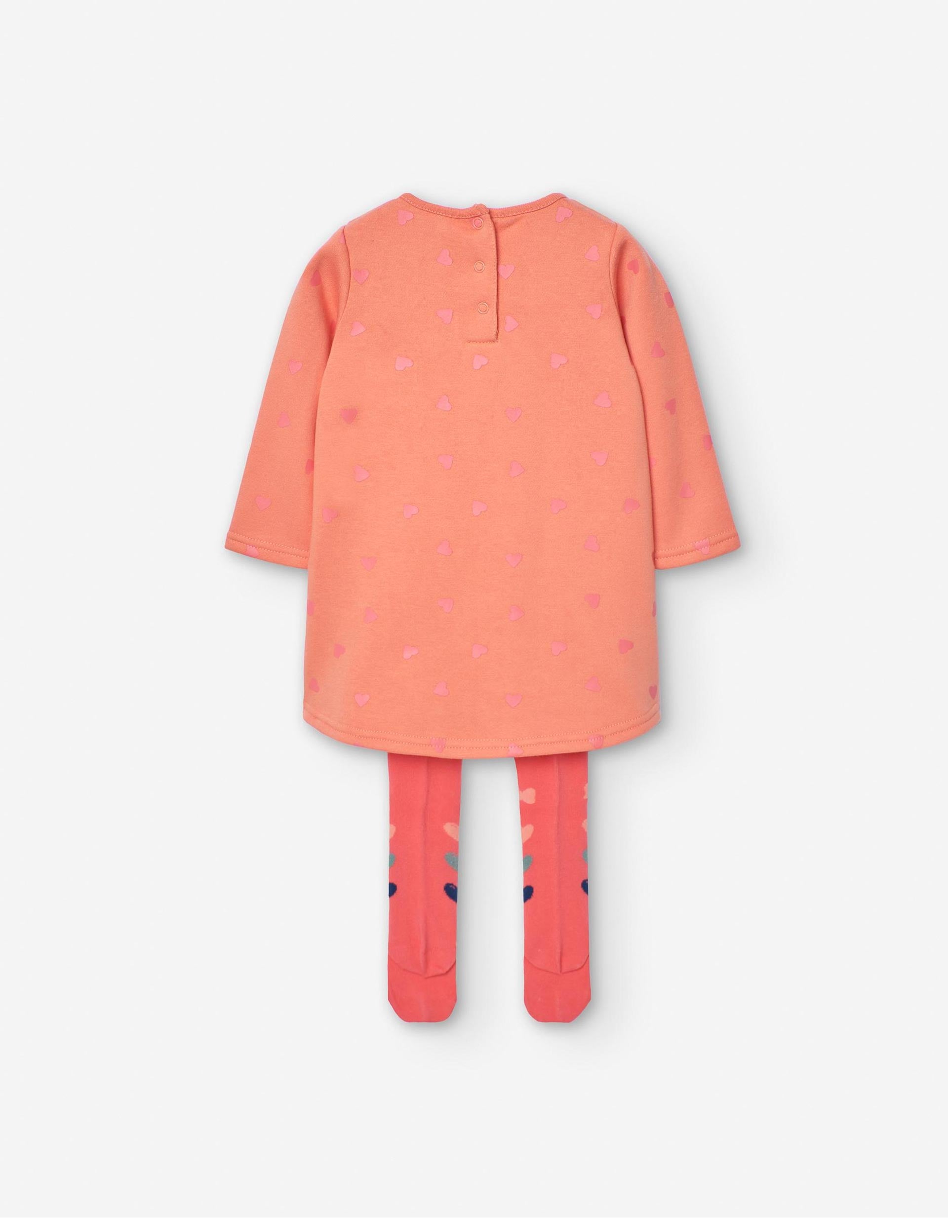 Vestido + Collants para Bebé Menina 'Corações', Coral/Rosa