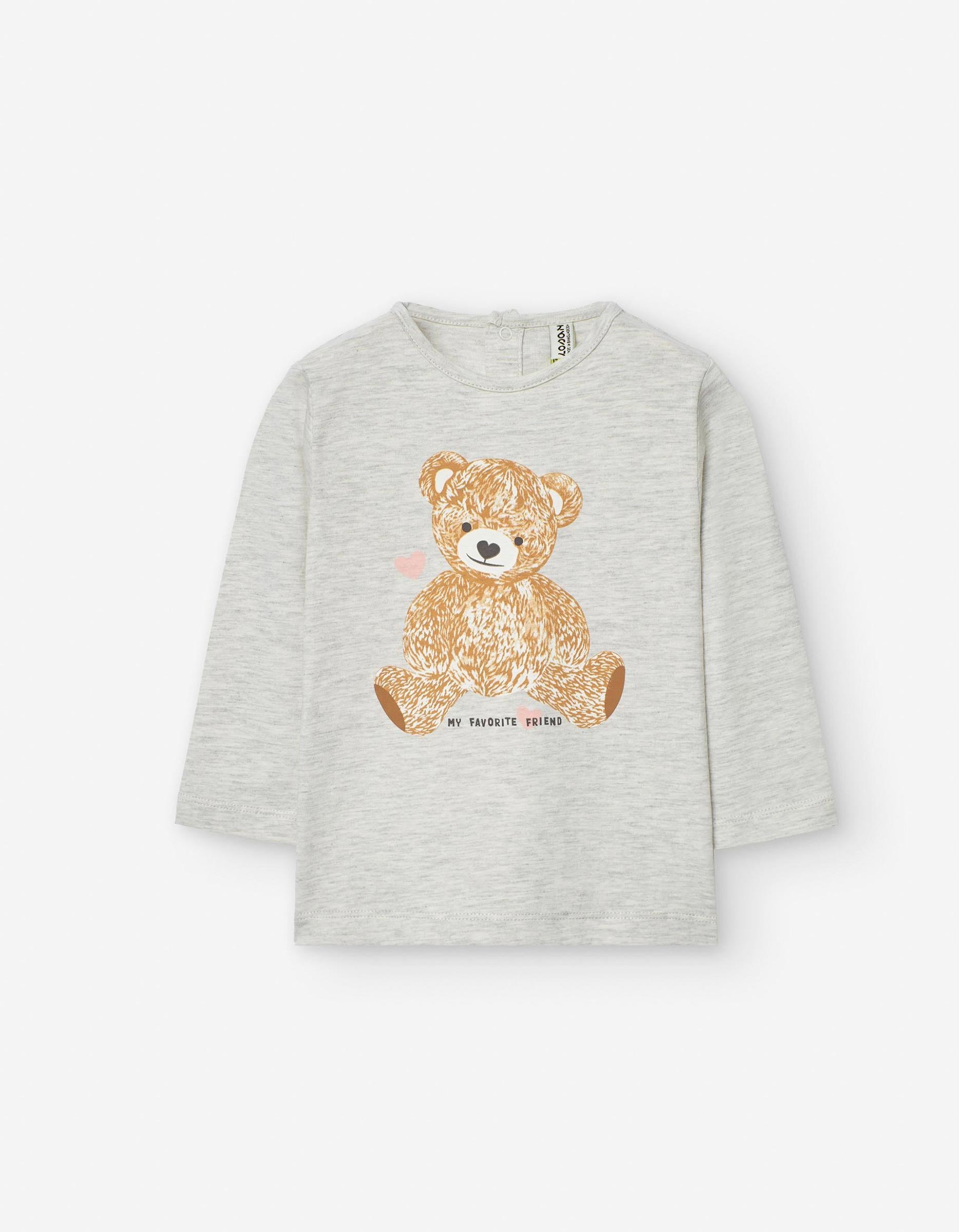 T-Shirt à Manches Longues Imprimée pour Bébé Fille 'Ursinho', Gris