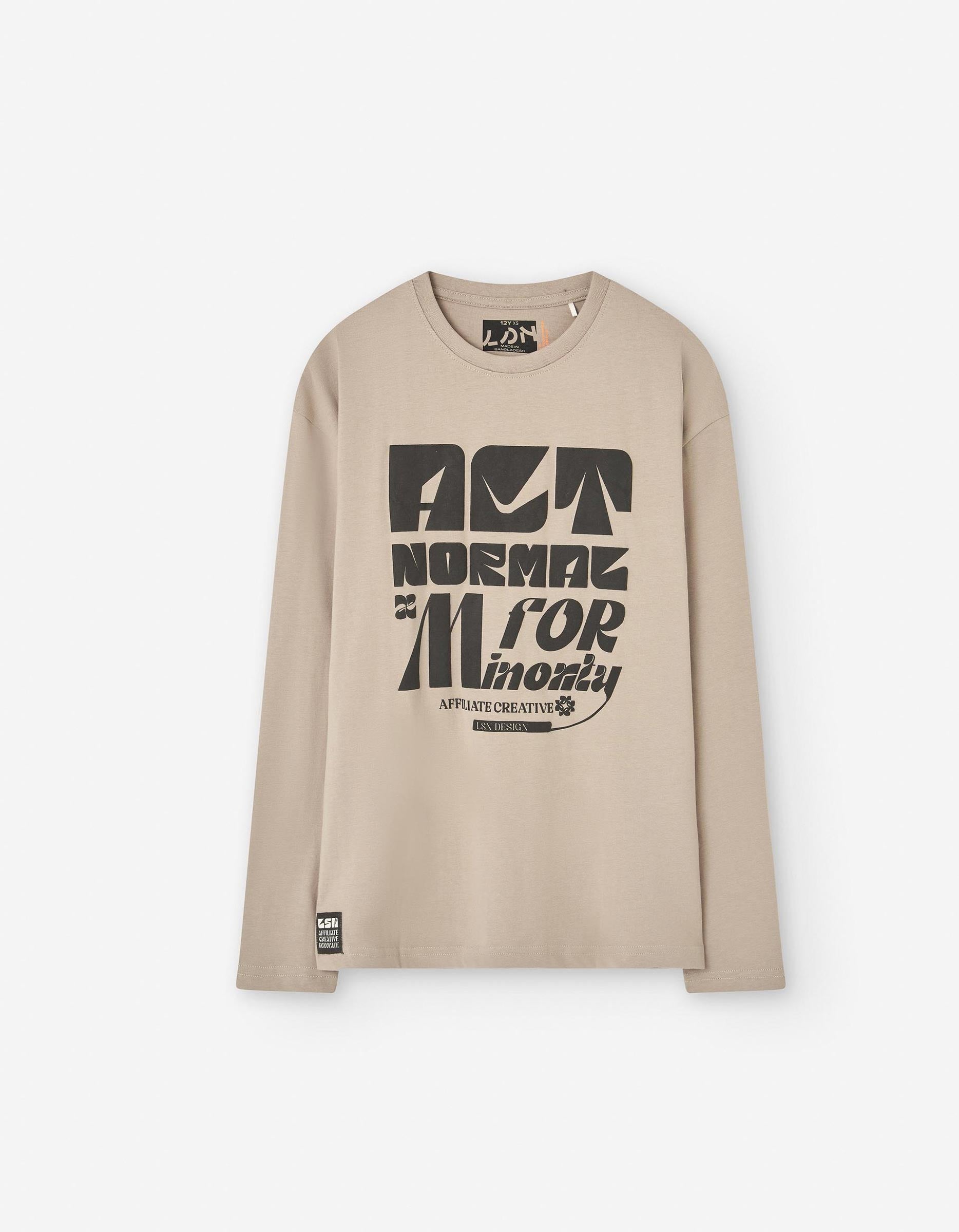 Camiseta de Manga Larga para Niño 'Act Normal', Beige