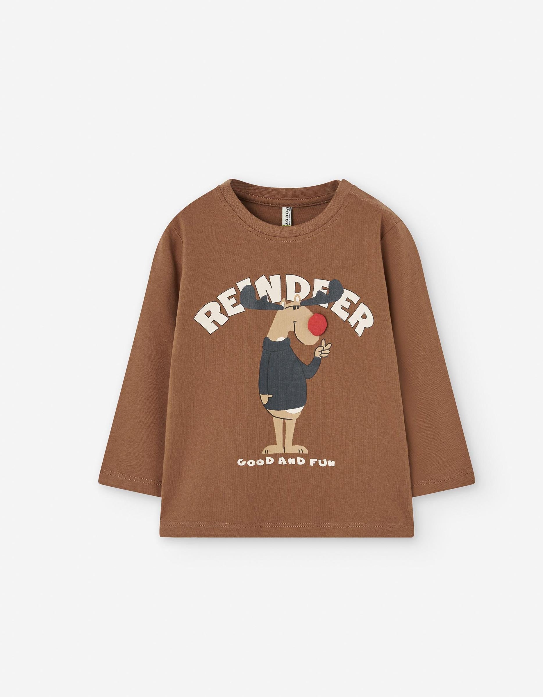 Long Sleeve Printed T-shirt for Baby Boys 'Reindeer', Brown