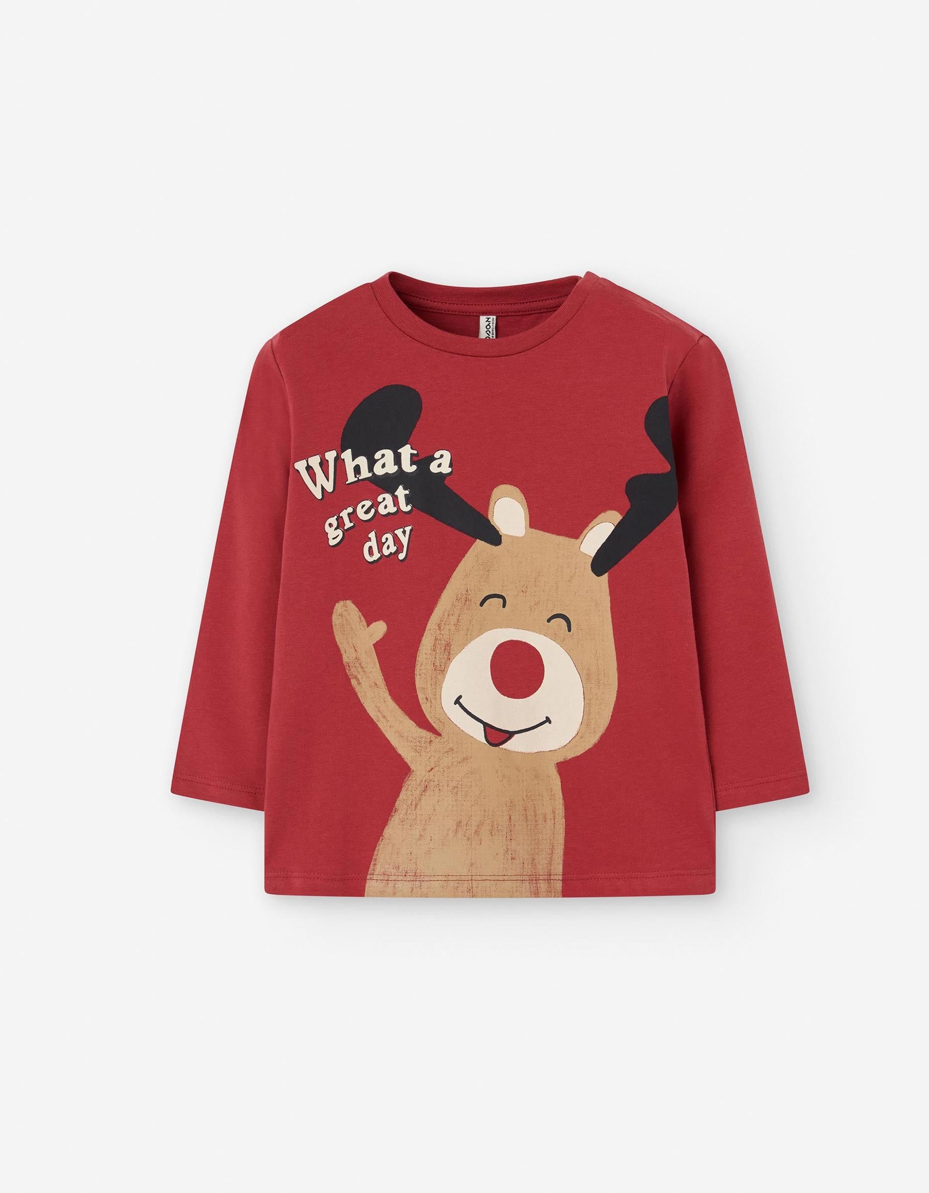 Long Sleeve Printed T-shirt for Baby Boys 'Reindeer', Red