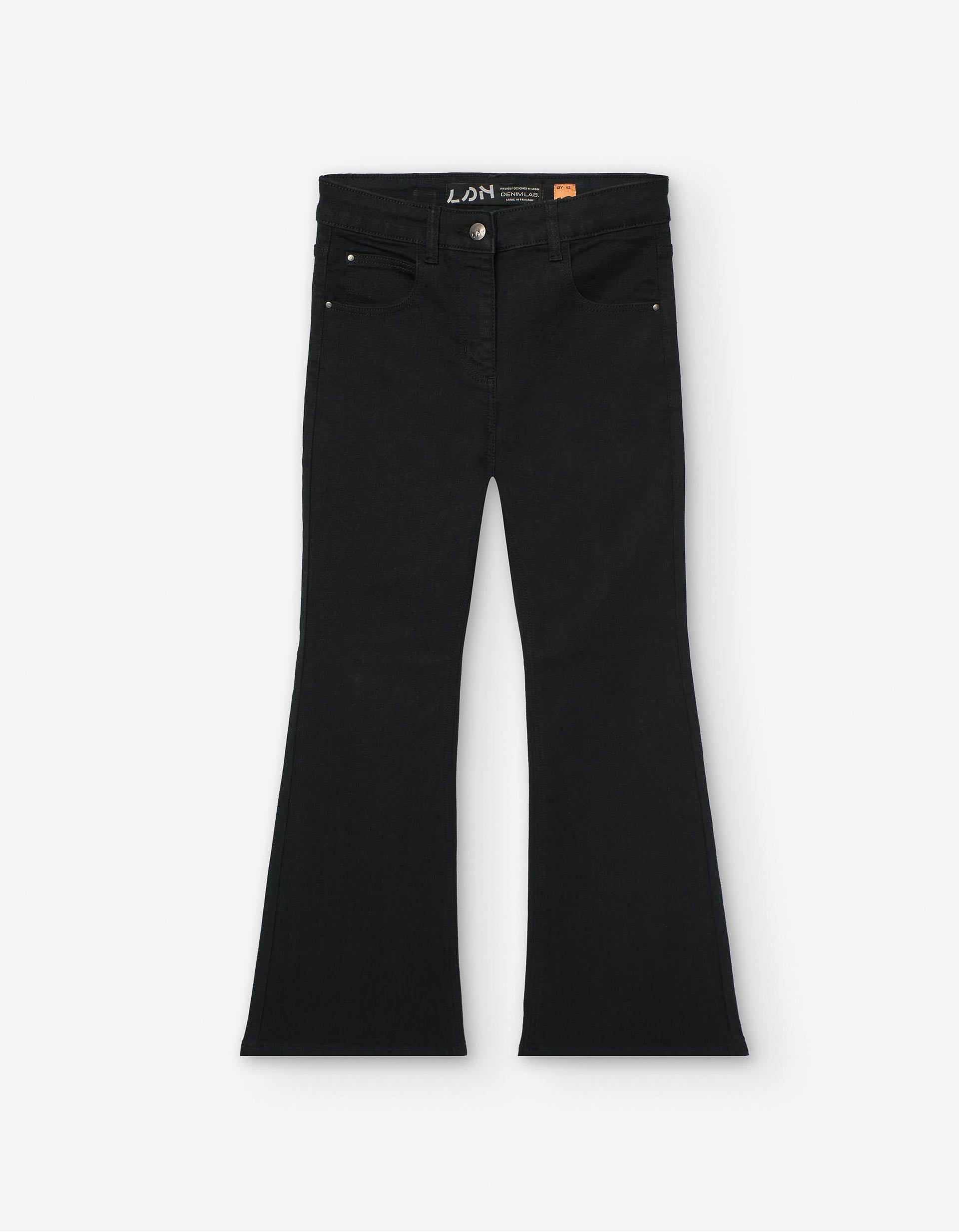 Flared jeans with five pockets for girls, black