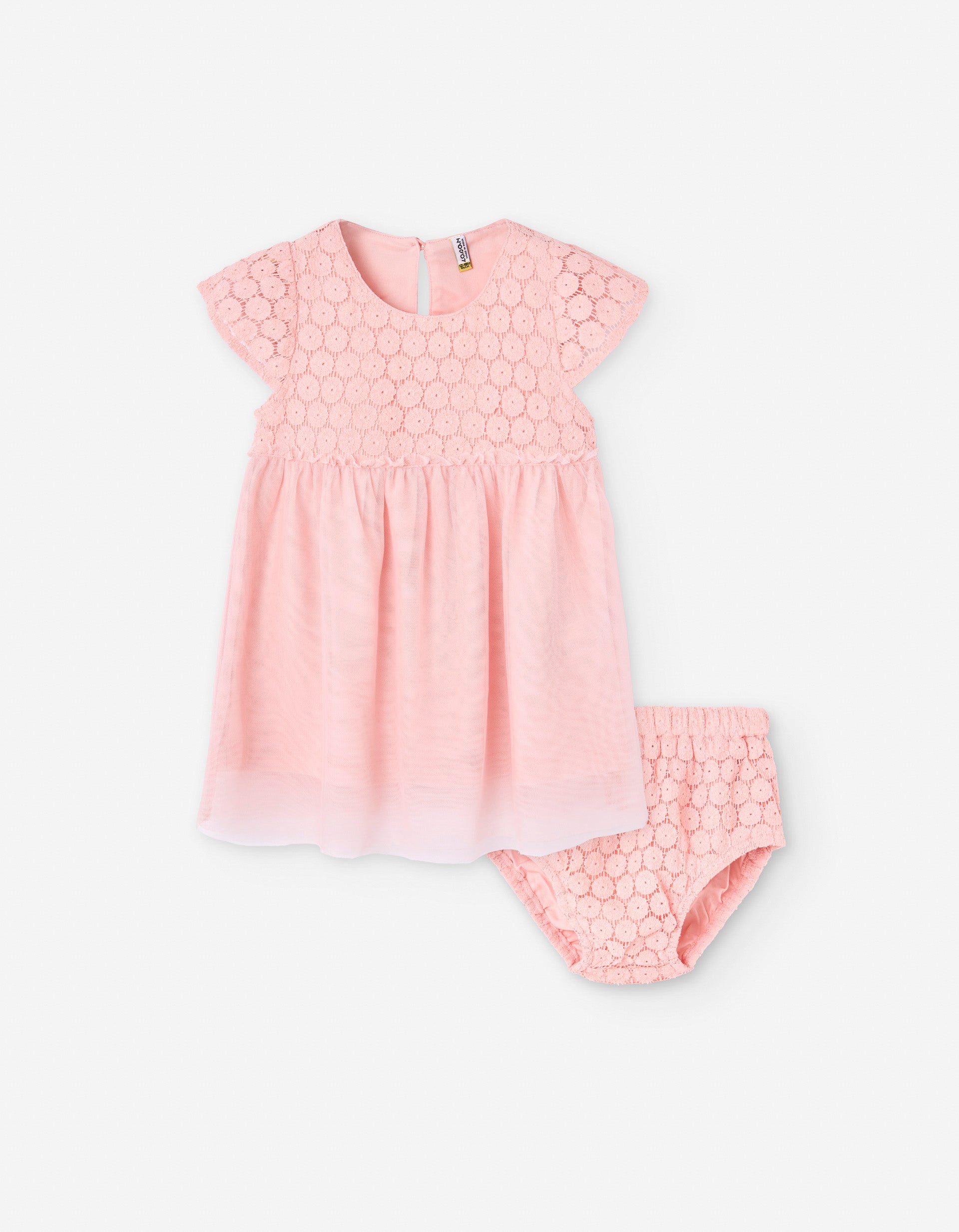 Dipura Lace and Tulle Dress + Bloomers for Baby Girls, Pink