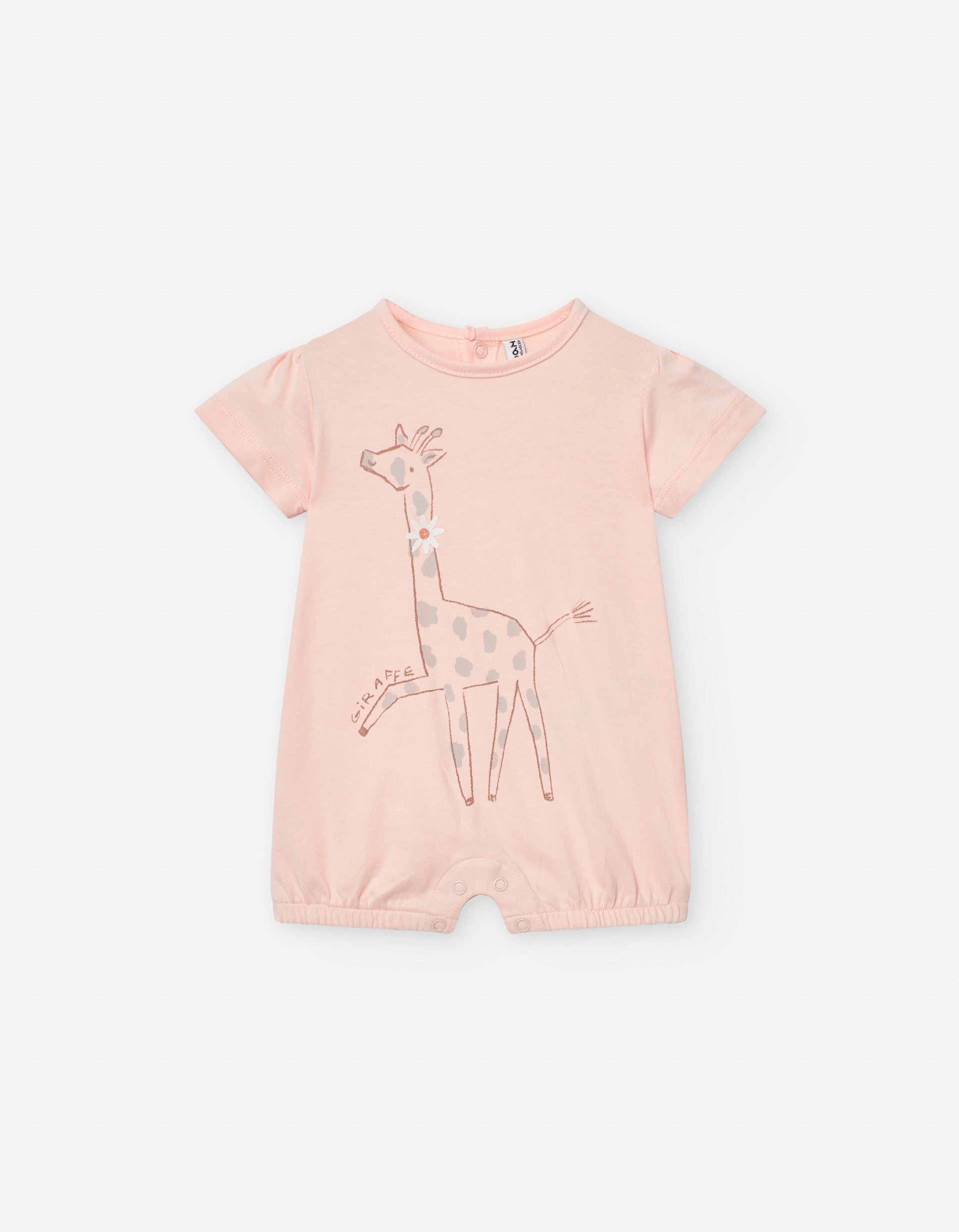 Romper with Prints for Newborn Girls 'Giraffe', Pink