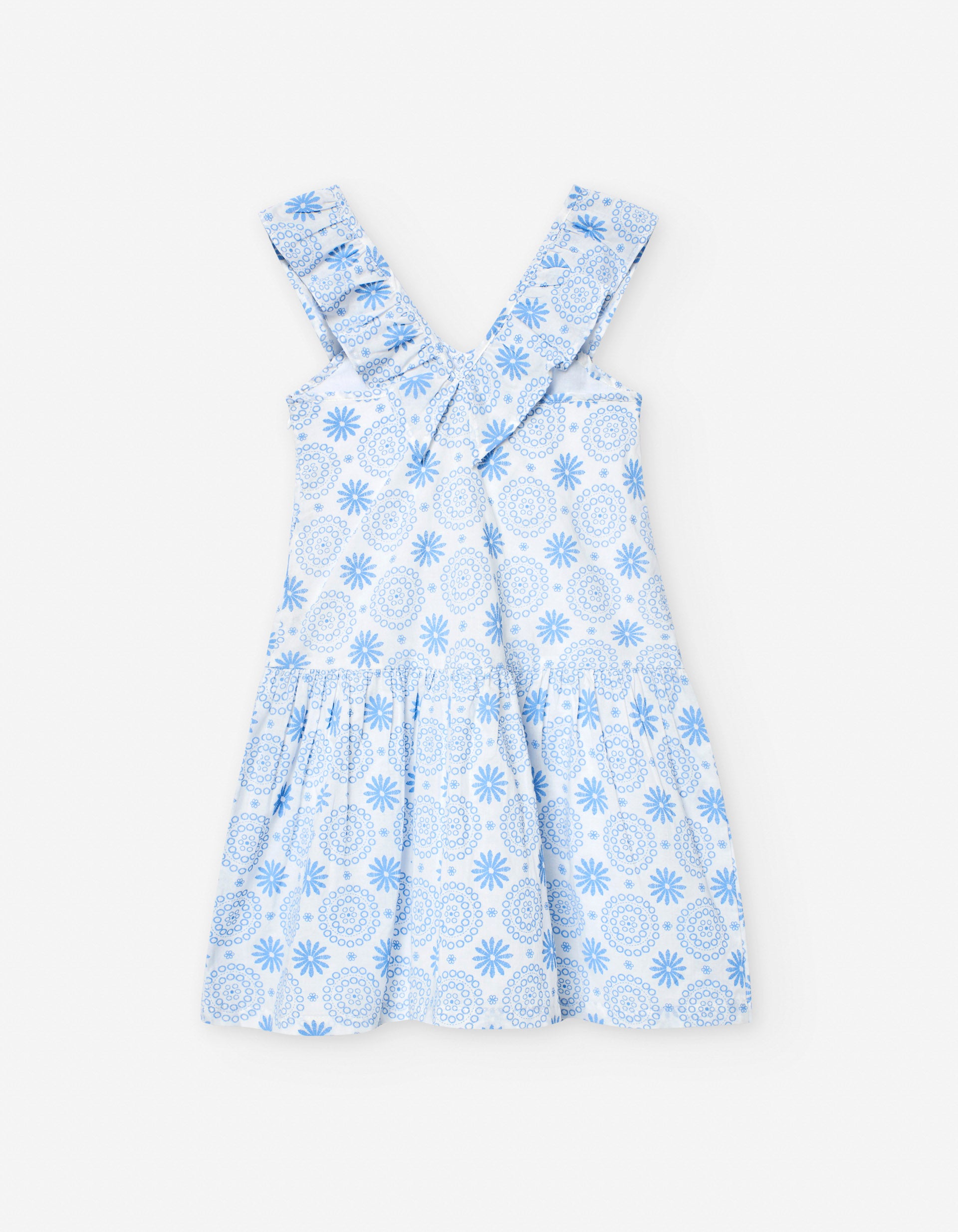 Vestido Floral Escote en V para Niña, Blanco/Azul