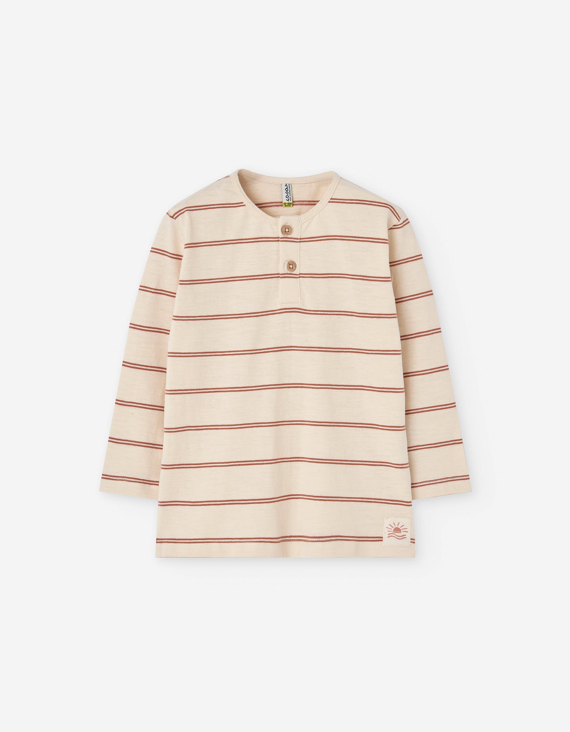 T-shirt de manga comprida de algodão slub para bebé menino, bege/castanho