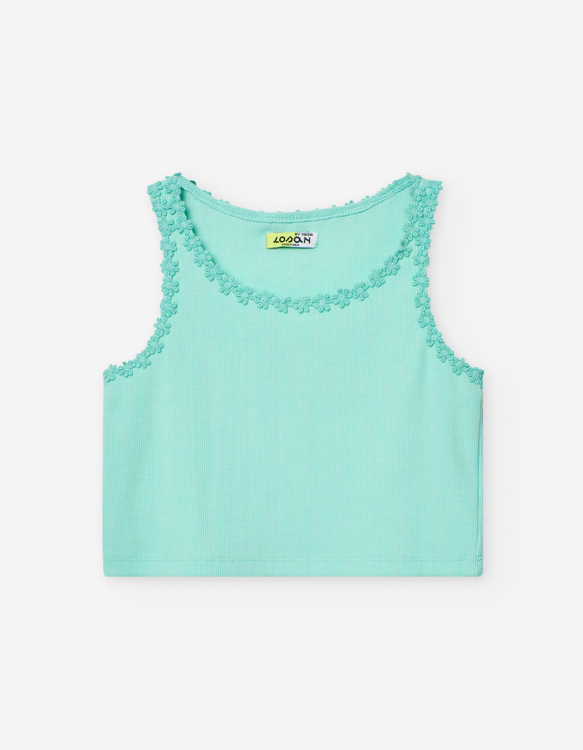 Top Côtelé avec Fleurs en Relief pour Fille, Vert d'Eau