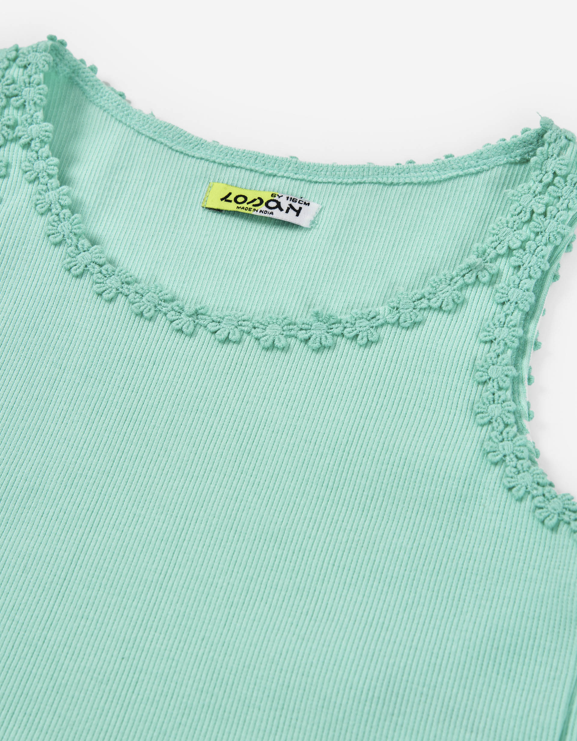 Top Côtelé avec Fleurs en Relief pour Fille, Vert d'Eau