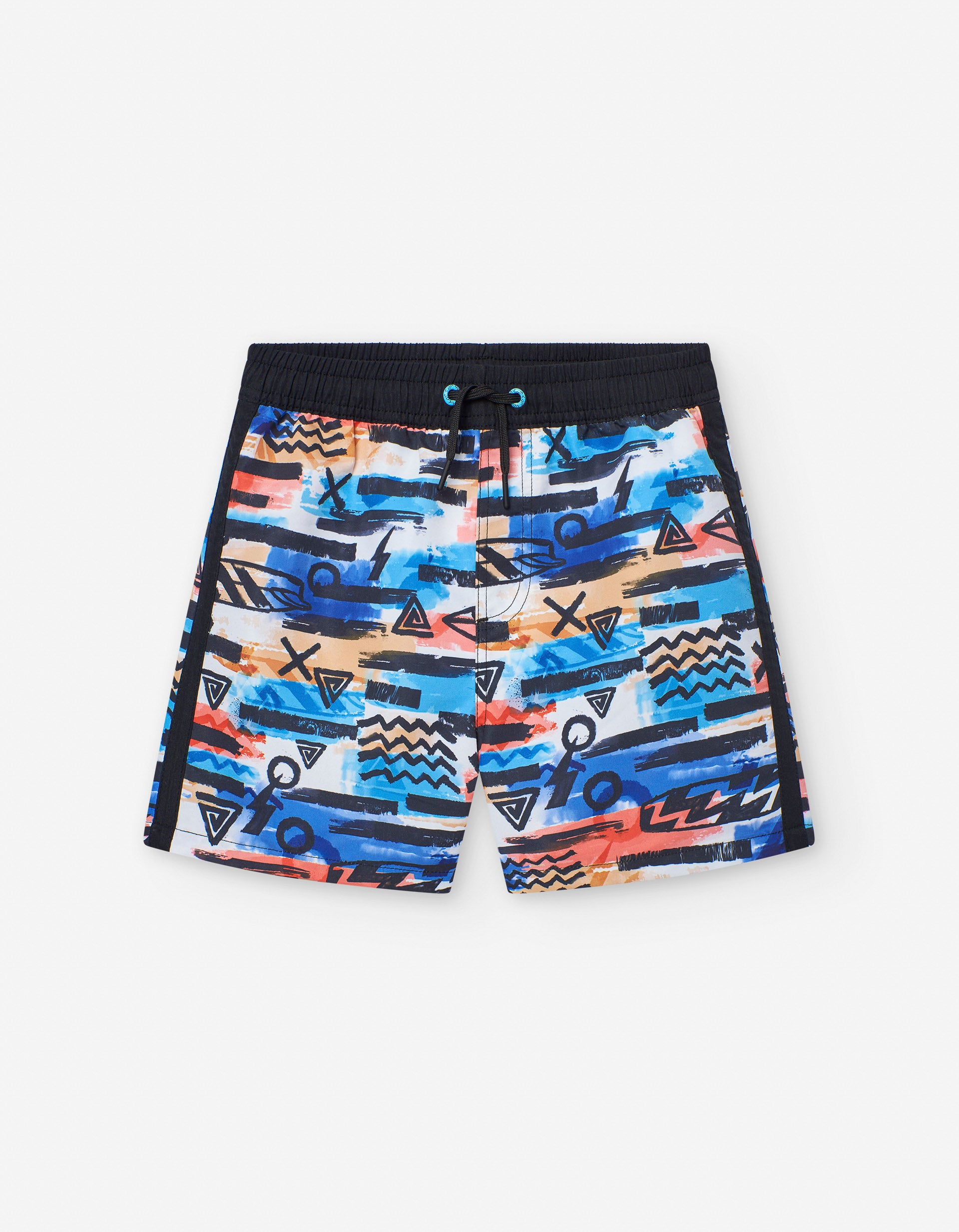 Short de Bain en Microfibre Motif pour Garçon, Noir/Bleu