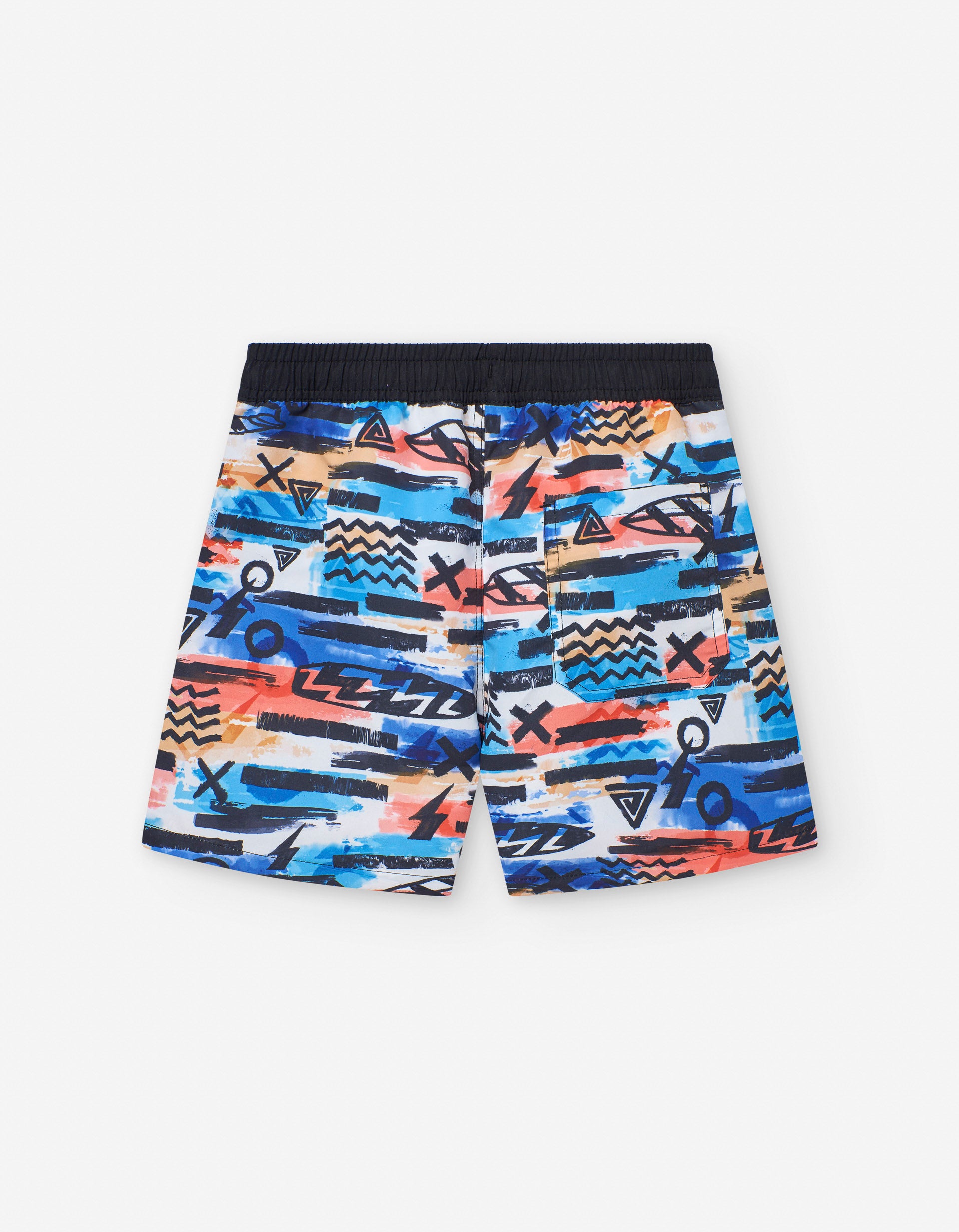Short de Bain en Microfibre Motif pour Garçon, Noir/Bleu