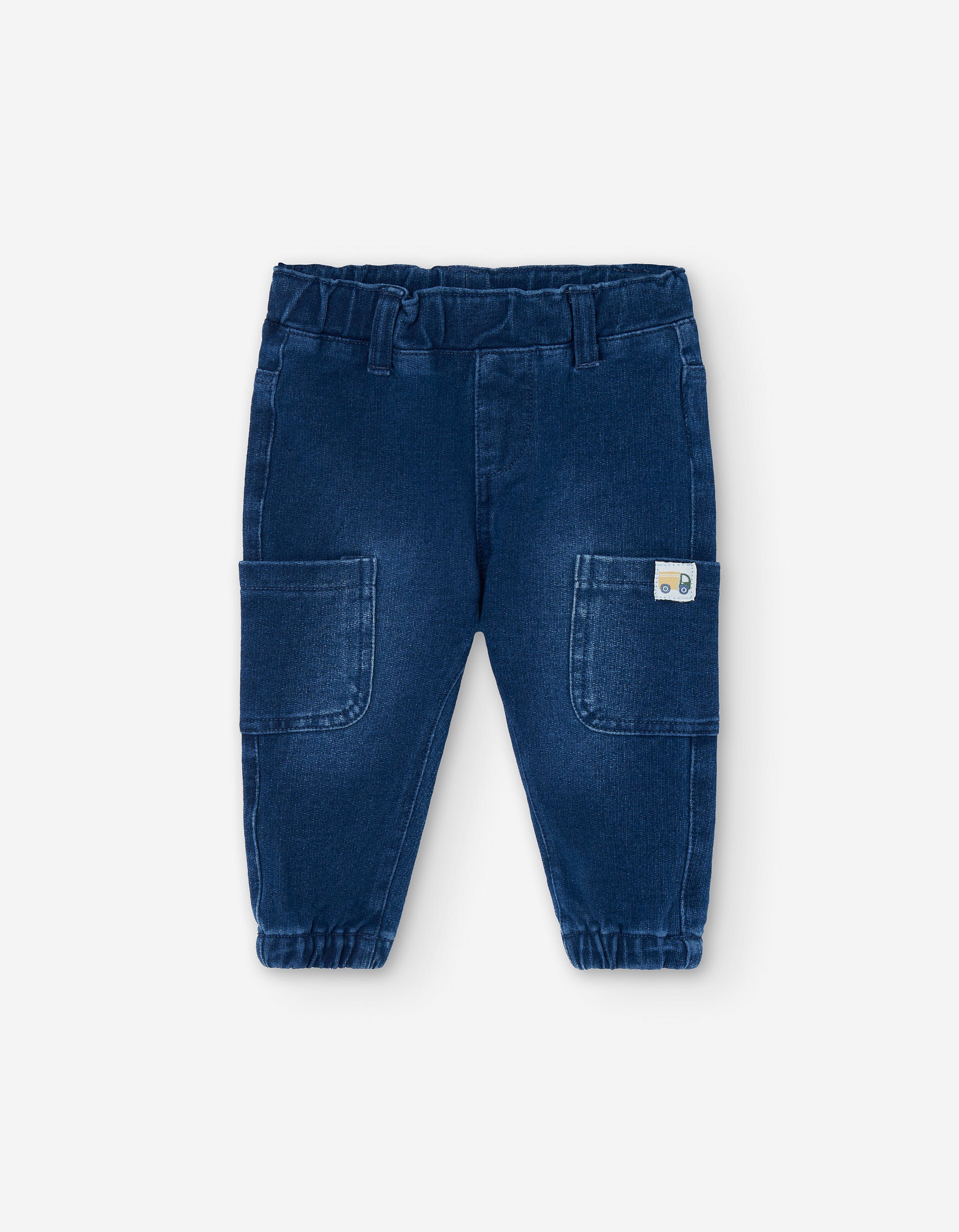 Denim cargo trousers for baby boys, blue