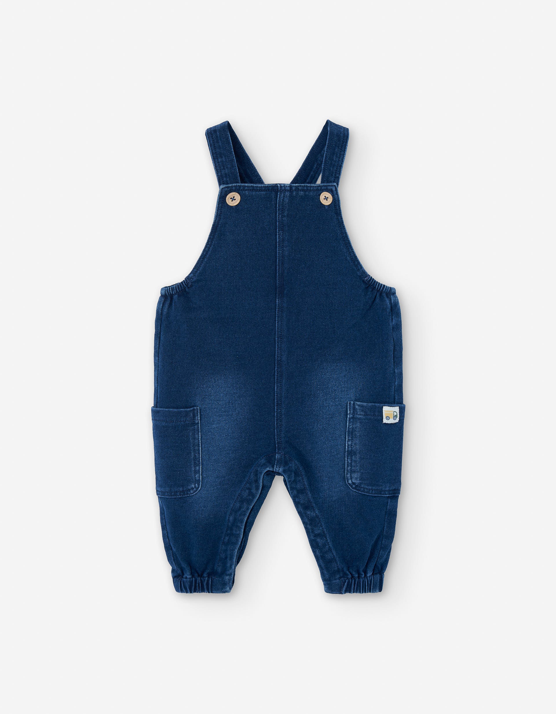Denim dungarees with side pockets for baby boys, blue