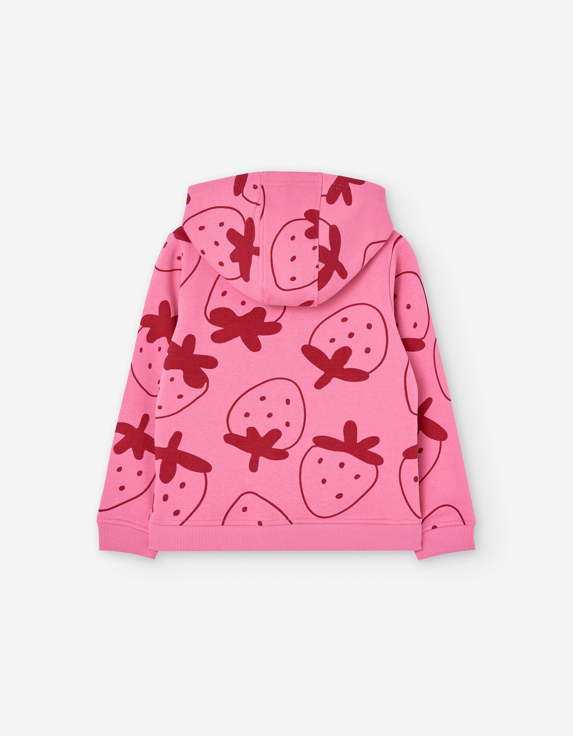 Brushed hooded jacket with strawberry motif for girls, pink