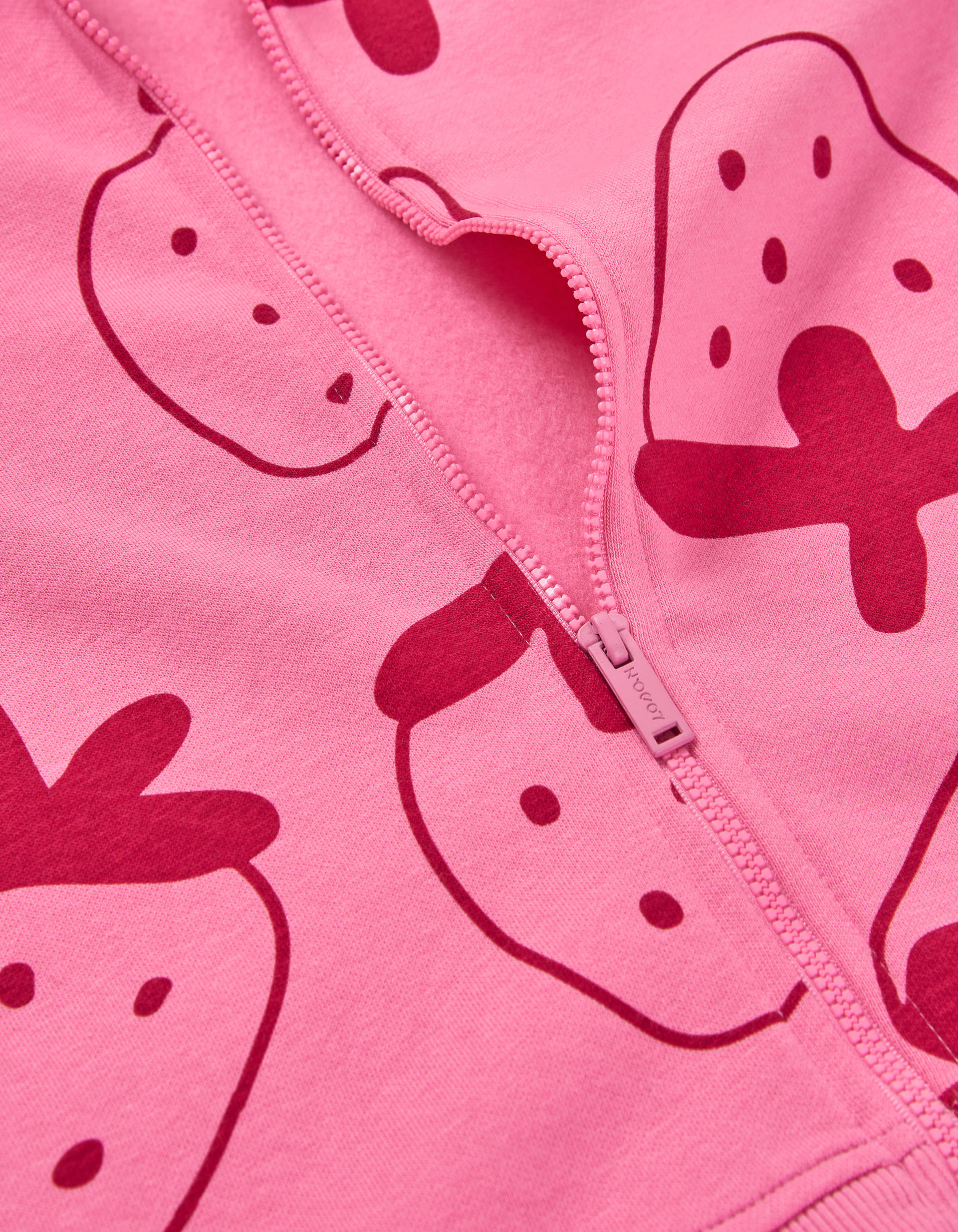 Brushed hooded jacket with strawberry motif for girls, pink