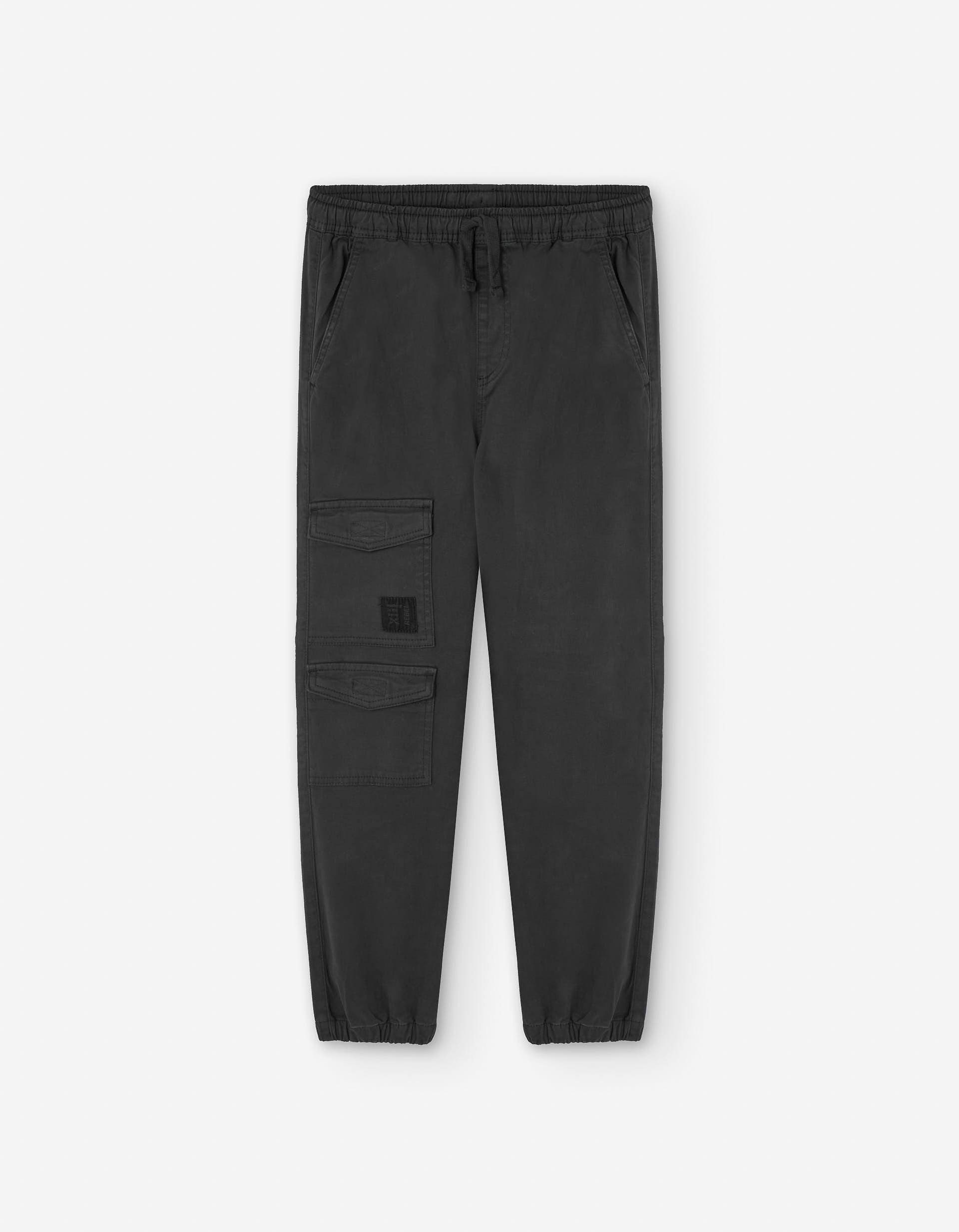 Twill joggers with drawstring and cargo pockets for boys, dark grey