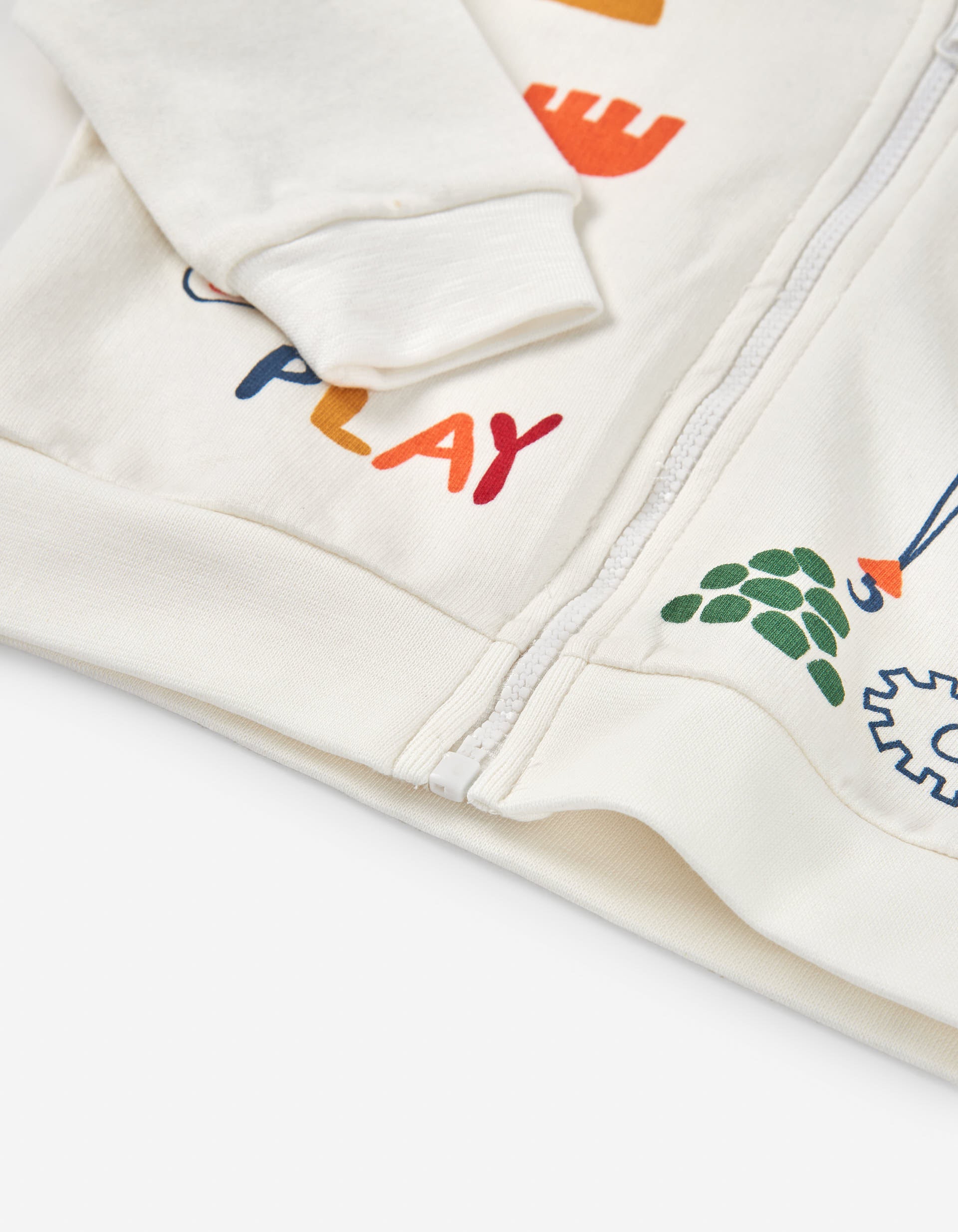 Brushed cotton jacket with hood and print for baby boys, white