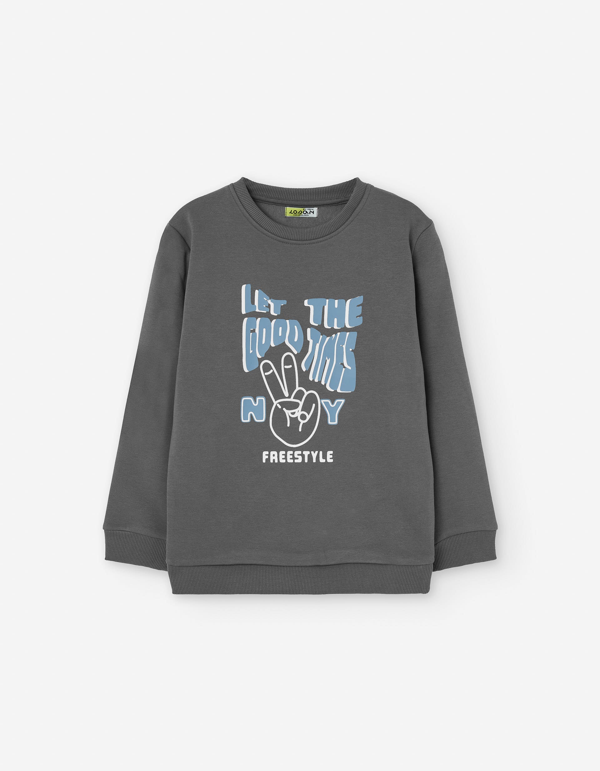 Sweat cardada com estampado frontal para menino, cinza-escuro