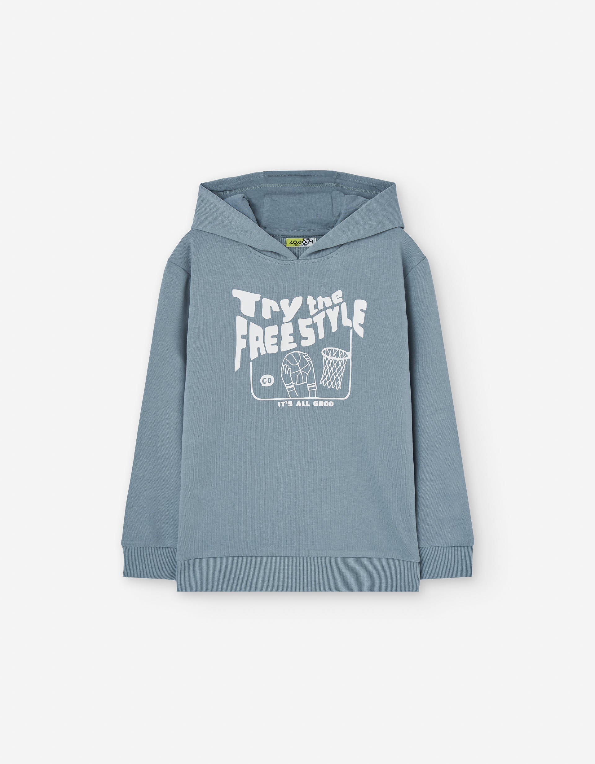 Sweat com capuz e estampado Try The Freestyle para menino, cinza