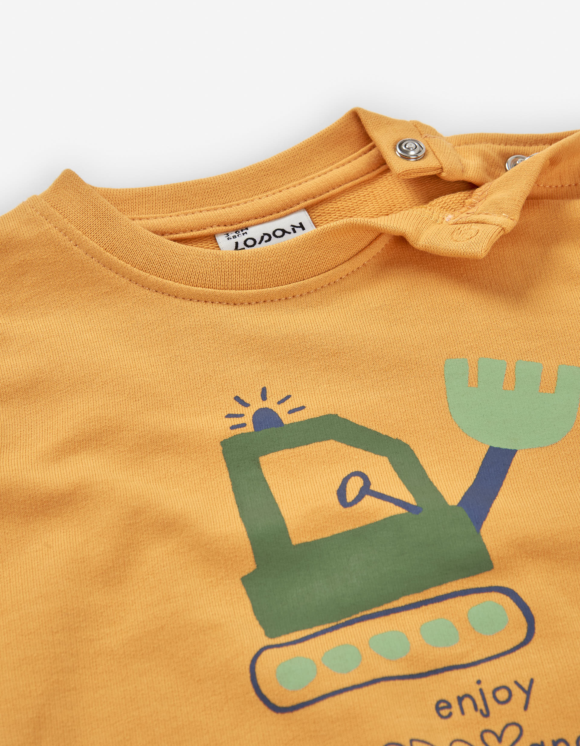 Recycled cotton sweatshirt with excavator print for baby boys, yellow