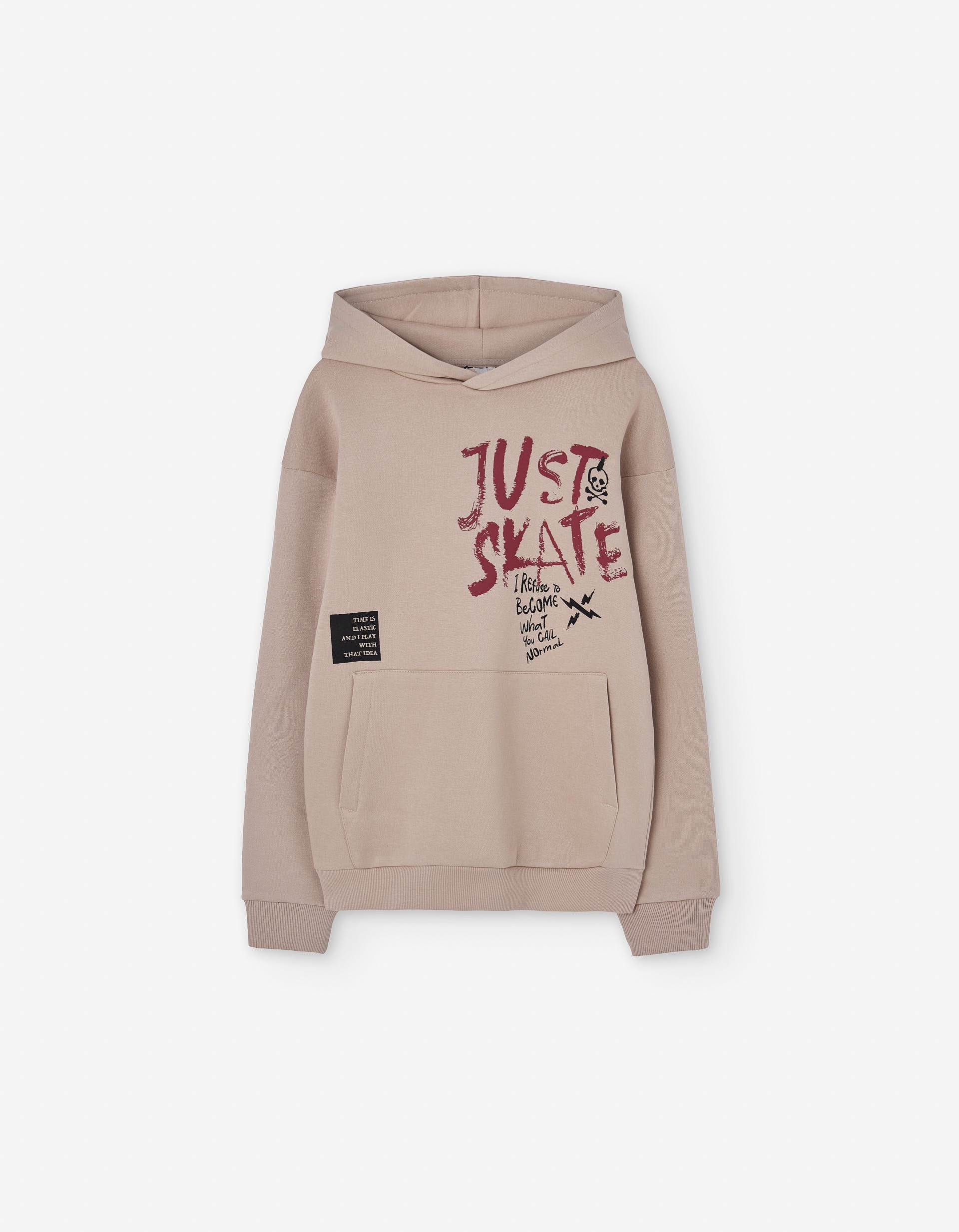Brushed hooded sweatshirt with Just Skate print for boys, beige