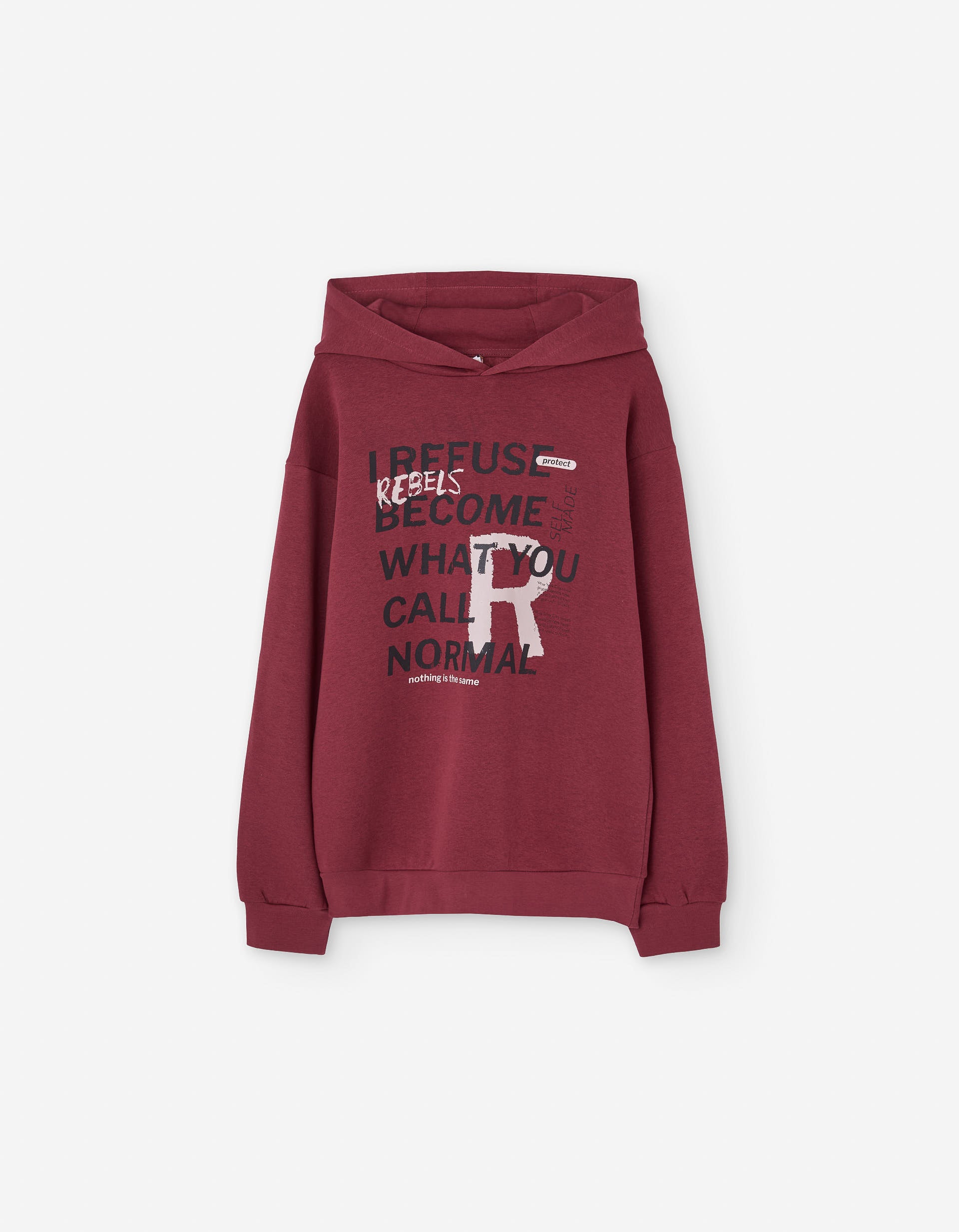 Brushed hooded sweatshirt with Rebel print for boys, red