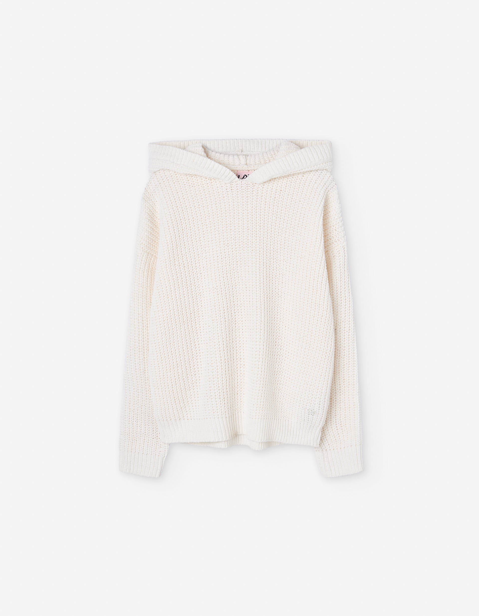 Chenille knit jumper with hood for girls, white