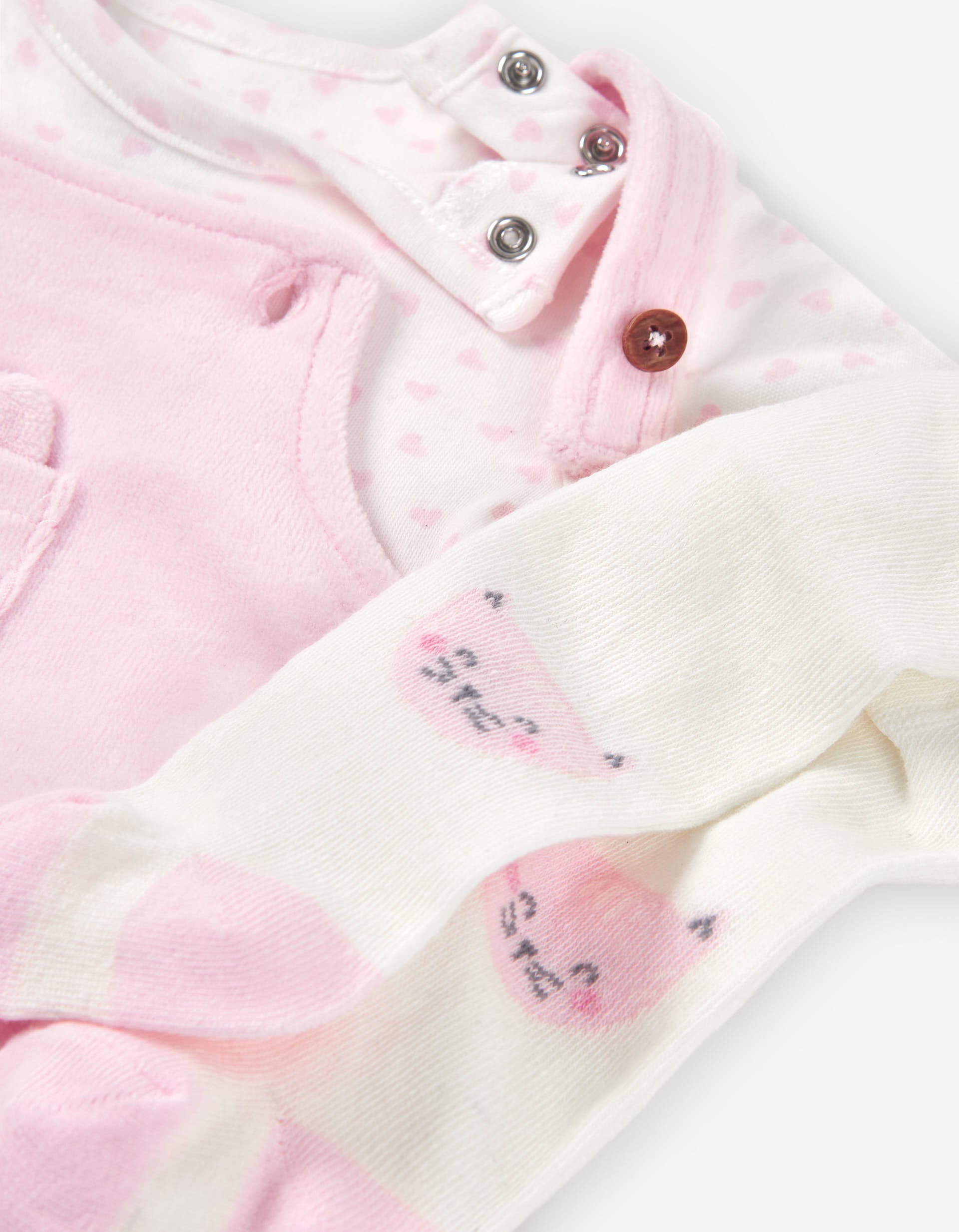 Set of body, pinafore dress and tights for newborn girls, white/pink