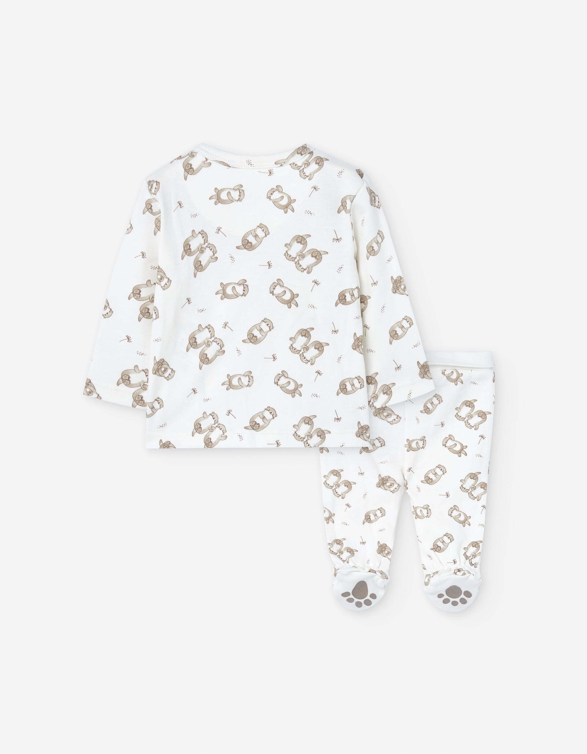 Cotton T-shirt + trousers with motif for newborn boys, white