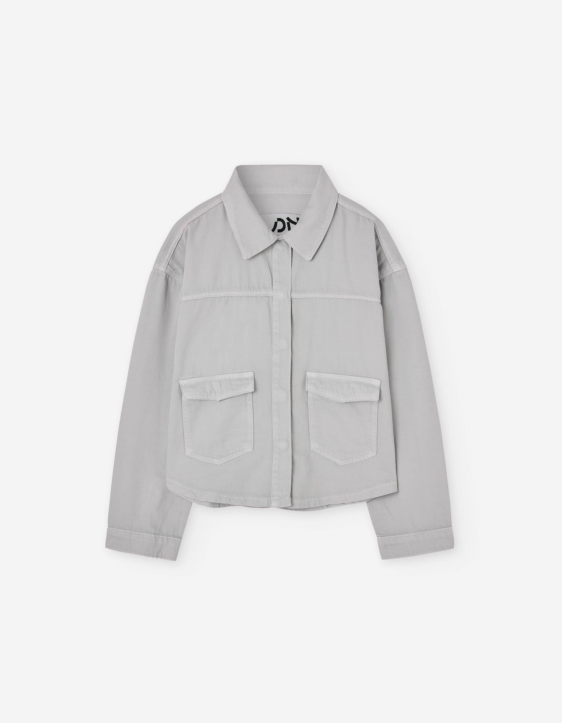 Long sleeve twill overshirt with front pockets for girls, light beige
