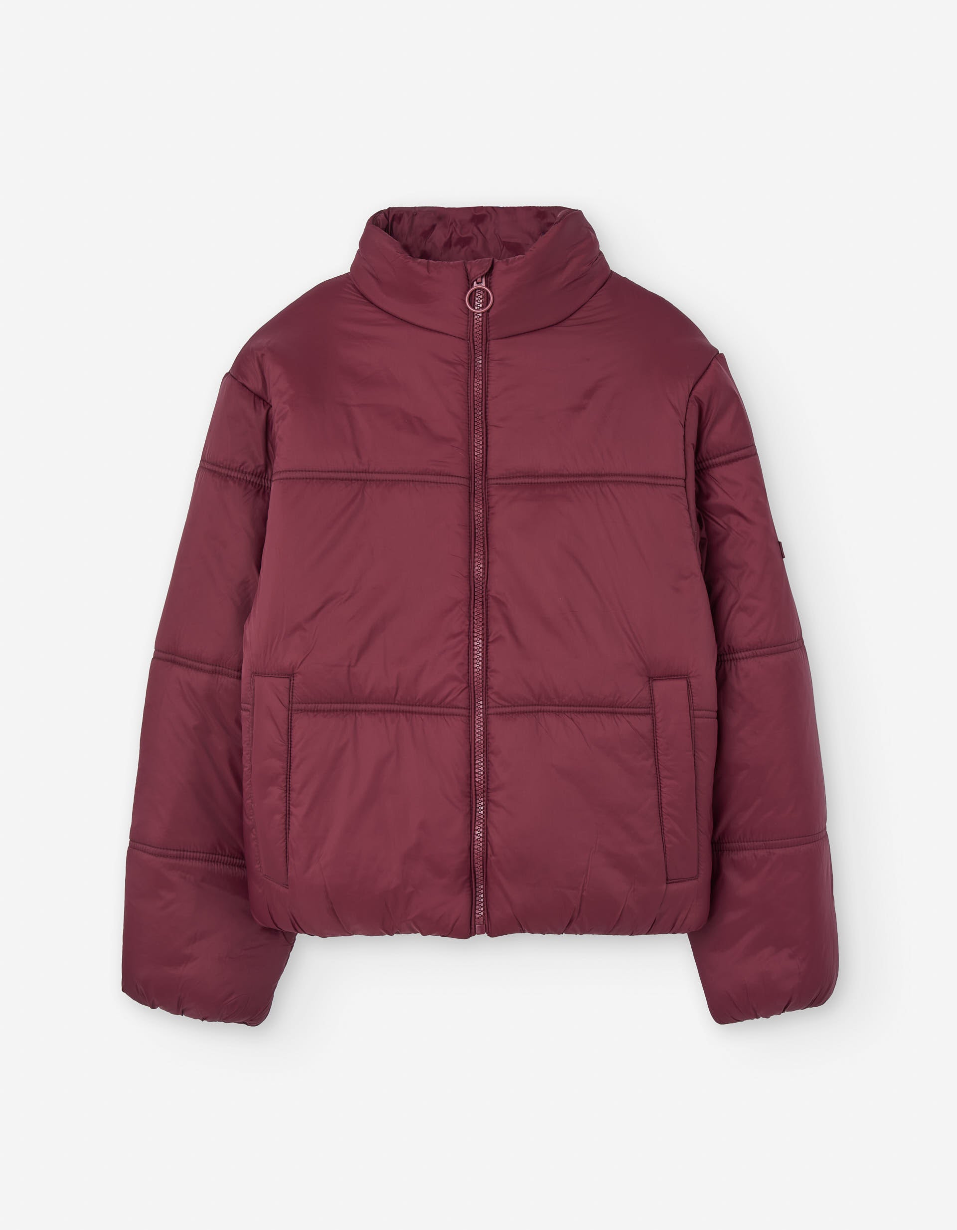 Puffer jacket with pockets for girls, dark red