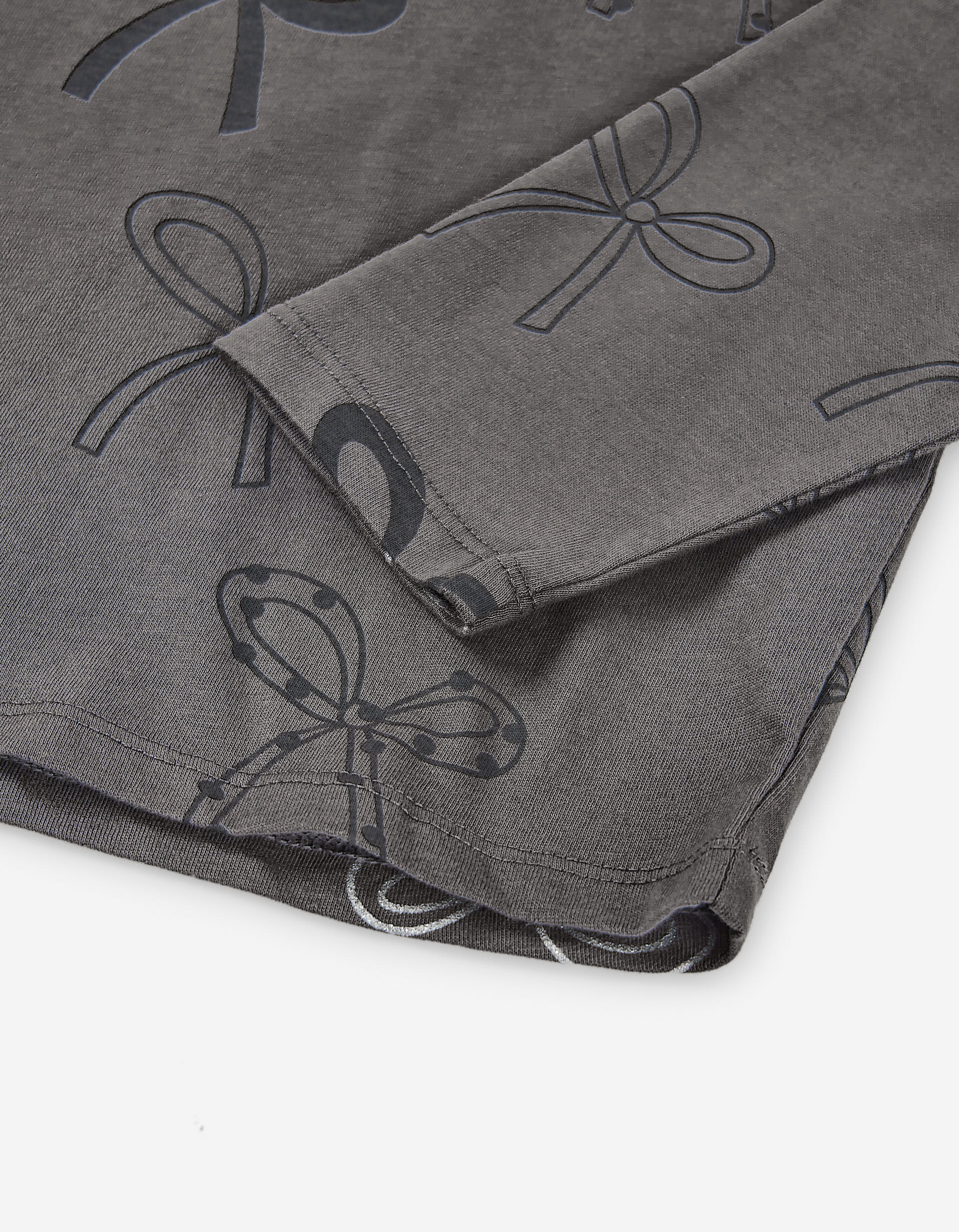Long sleeve cotton T-shirt with bow motif for girls, dark grey