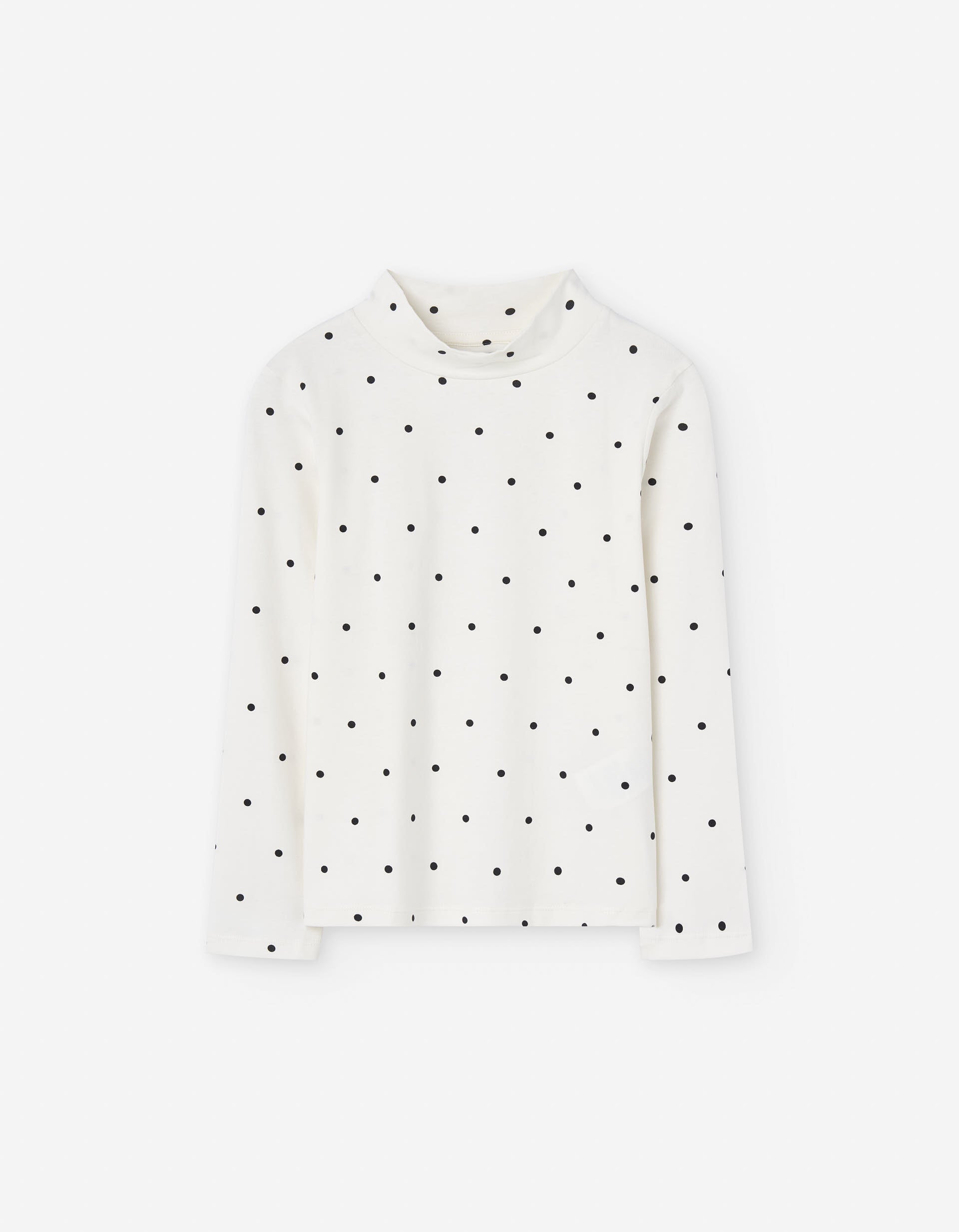 Long sleeve turtleneck T-shirt with polka dots for girls, white