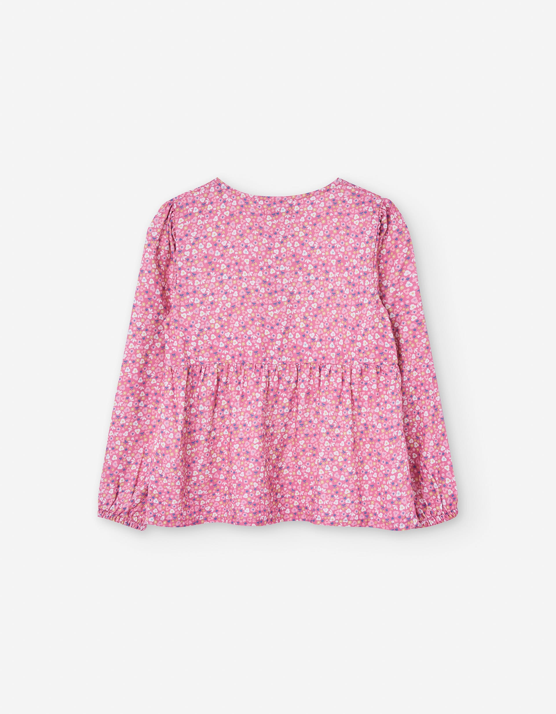 Long sleeve twill T-shirt with floral print for girls, pink